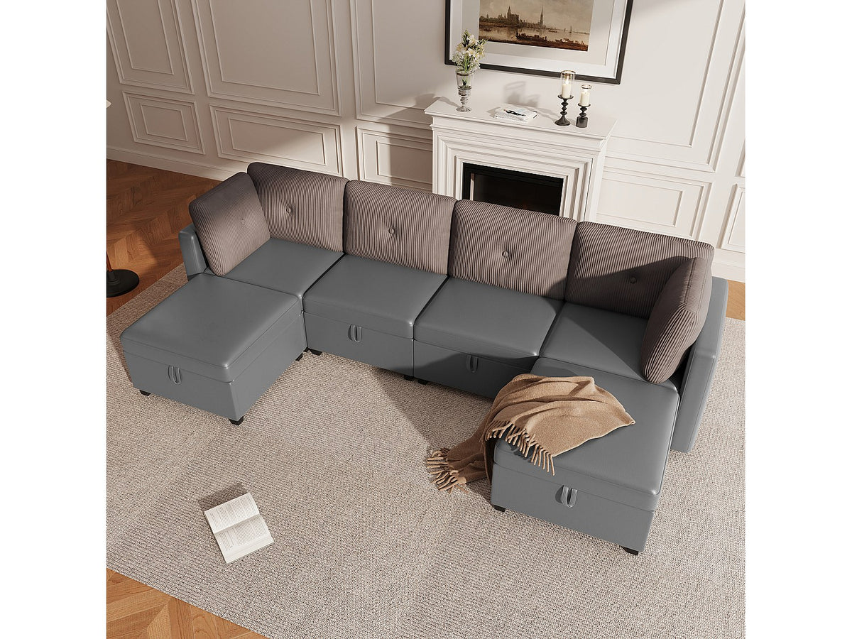 Angle pour canapé modulable 6 places gris velours