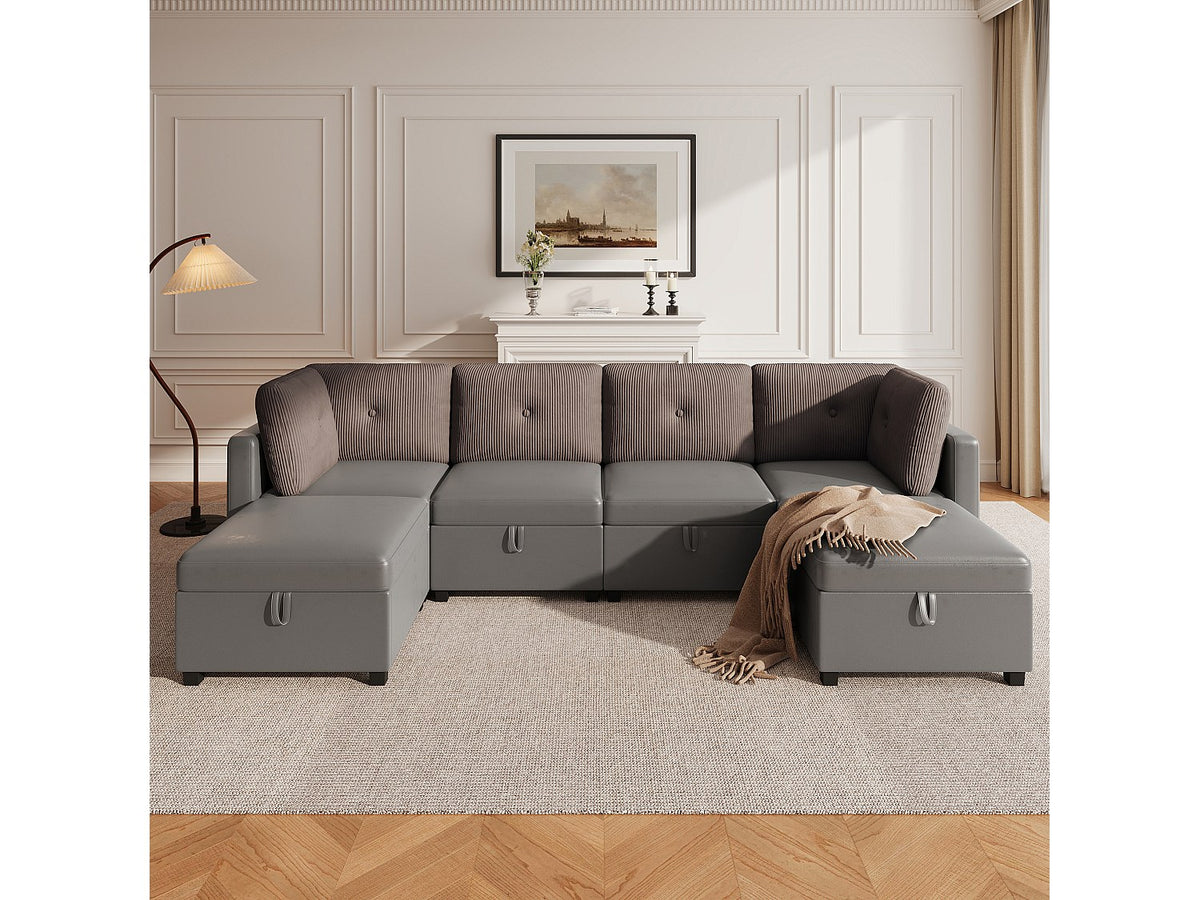 Angle pour canapé modulable 6 places gris velours