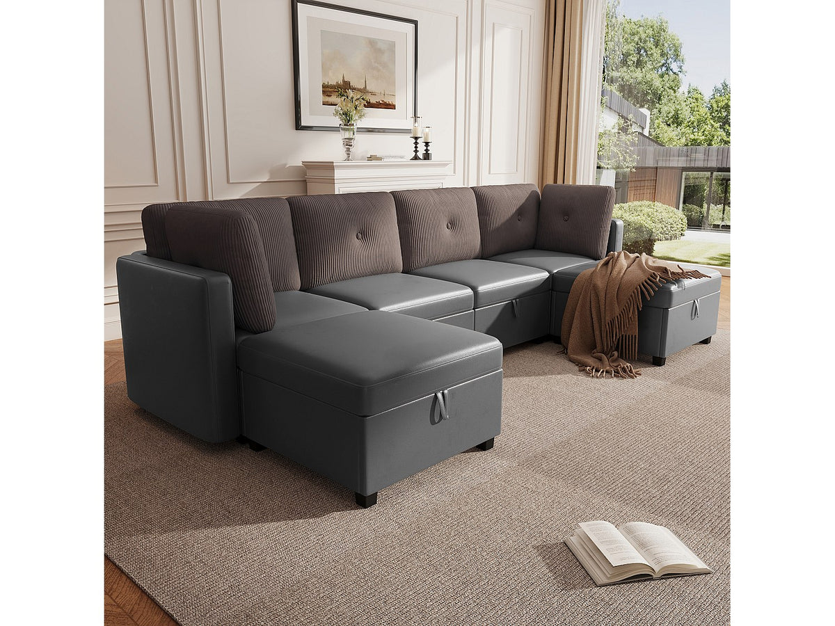 Angle pour canapé modulable 6 places gris velours