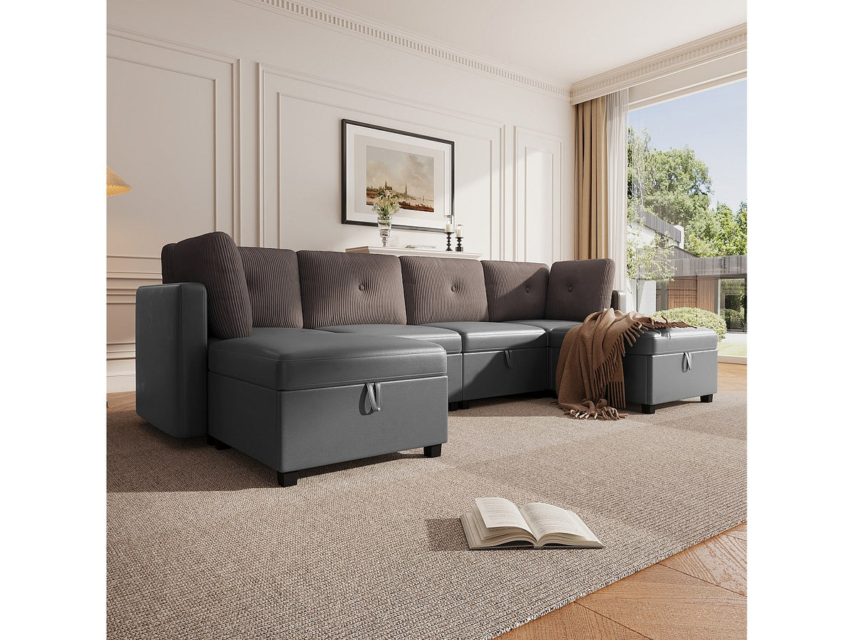 Angle pour canapé modulable 6 places gris velours