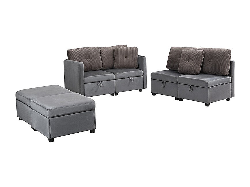 Angle pour canapé modulable 6 places gris velours