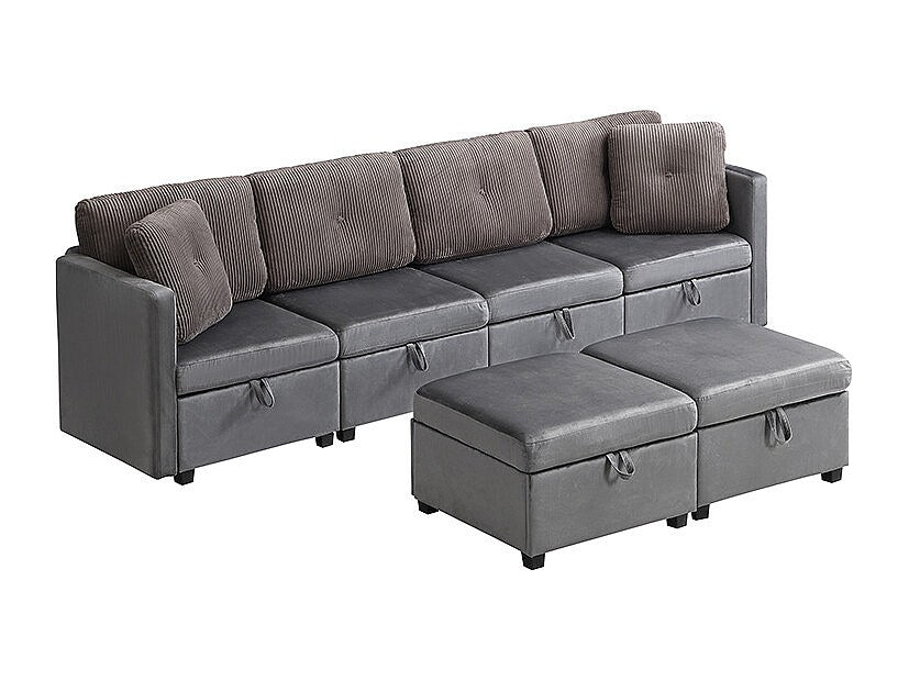 Angle pour canapé modulable 6 places gris velours