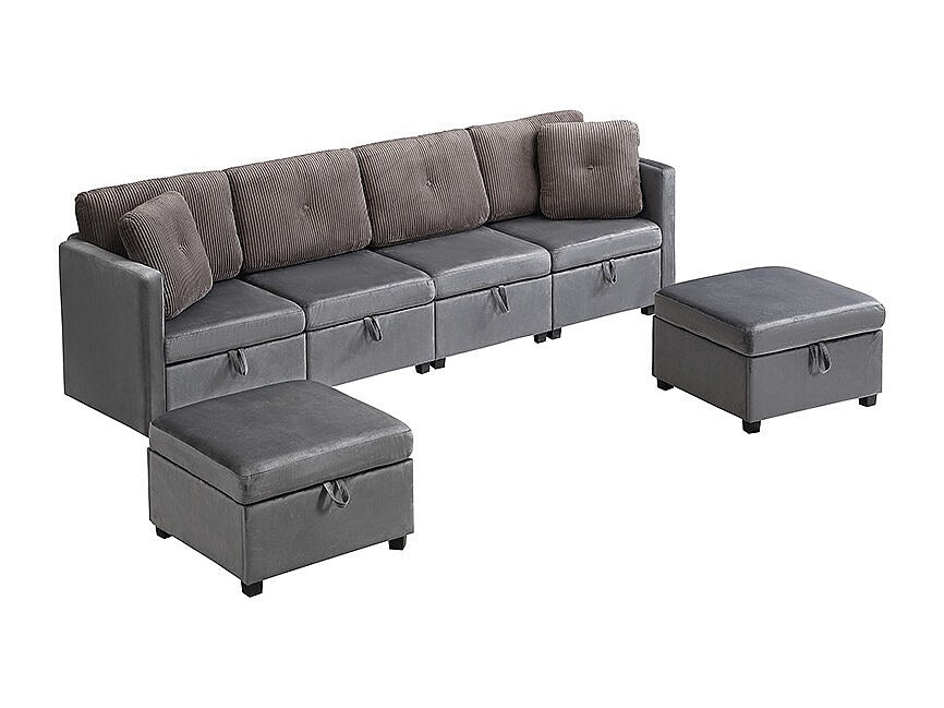 Angle pour canapé modulable 6 places gris velours