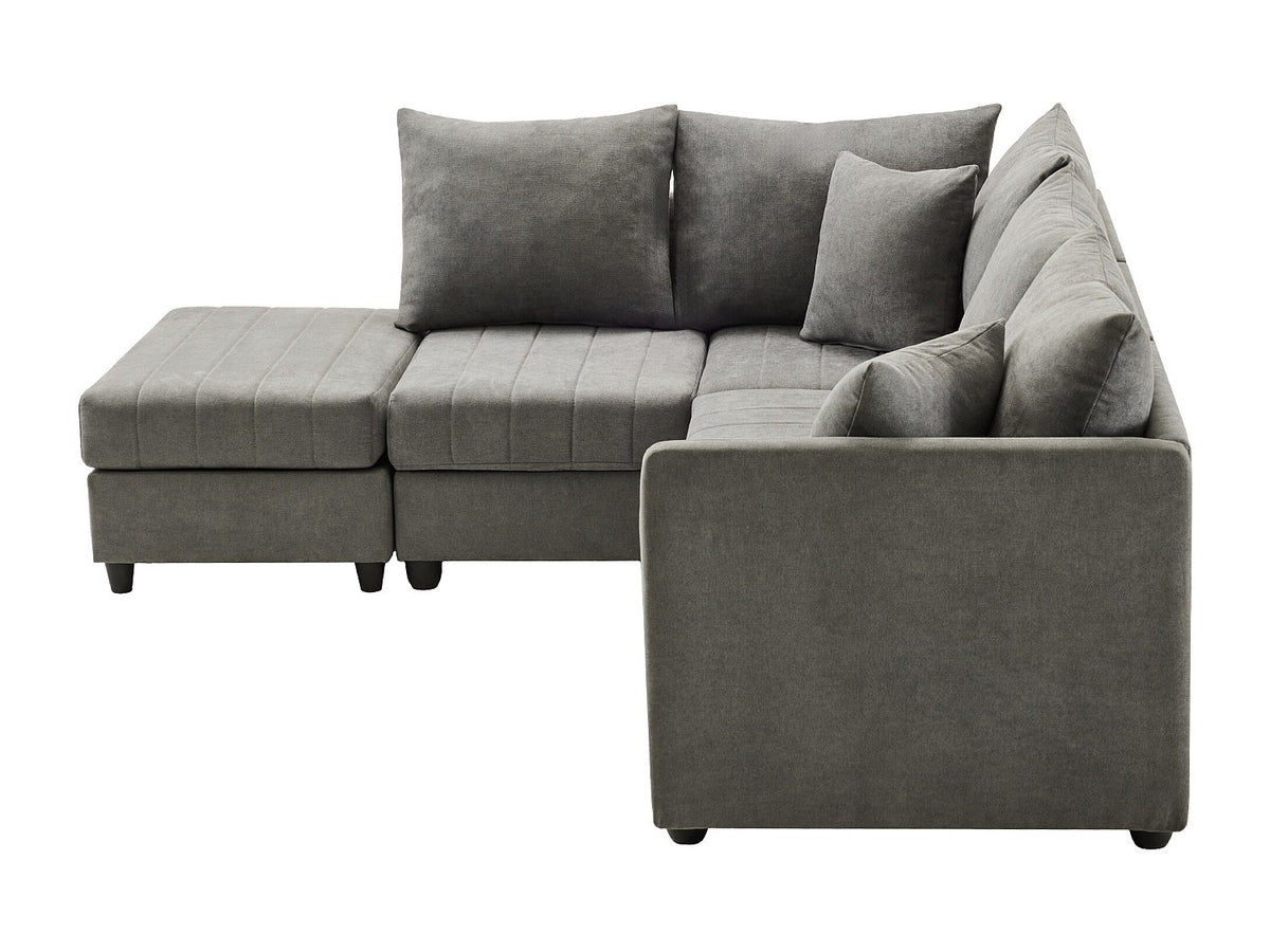 Canapé modulable convertible 5 places gris tissu