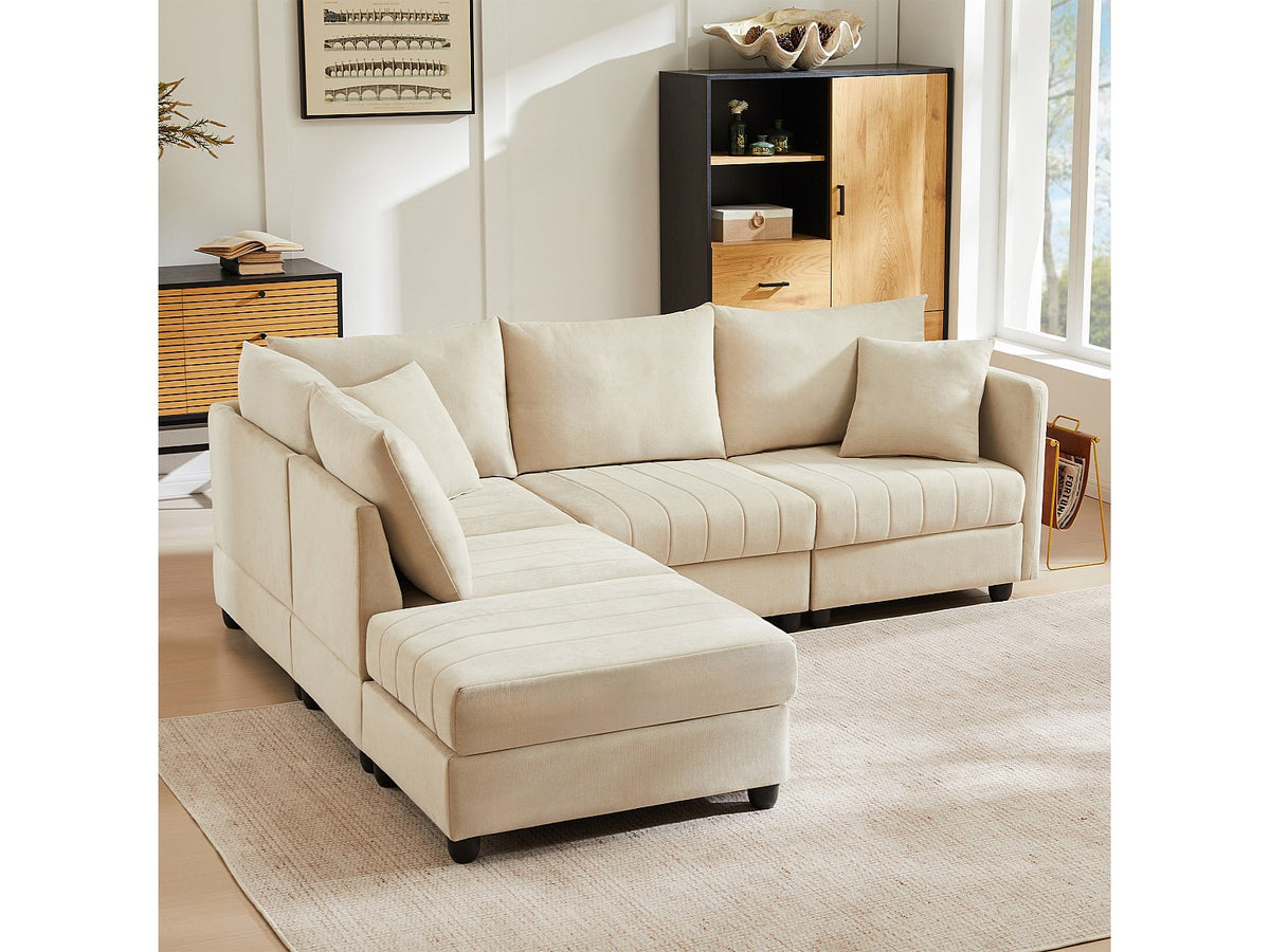 Canapé modulable convertible 5 places beige tissu