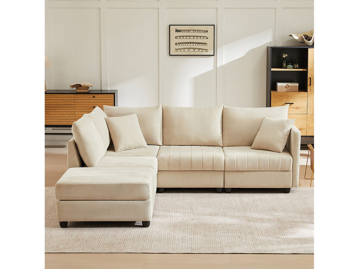 Canapé modulable convertible 5 places beige tissu