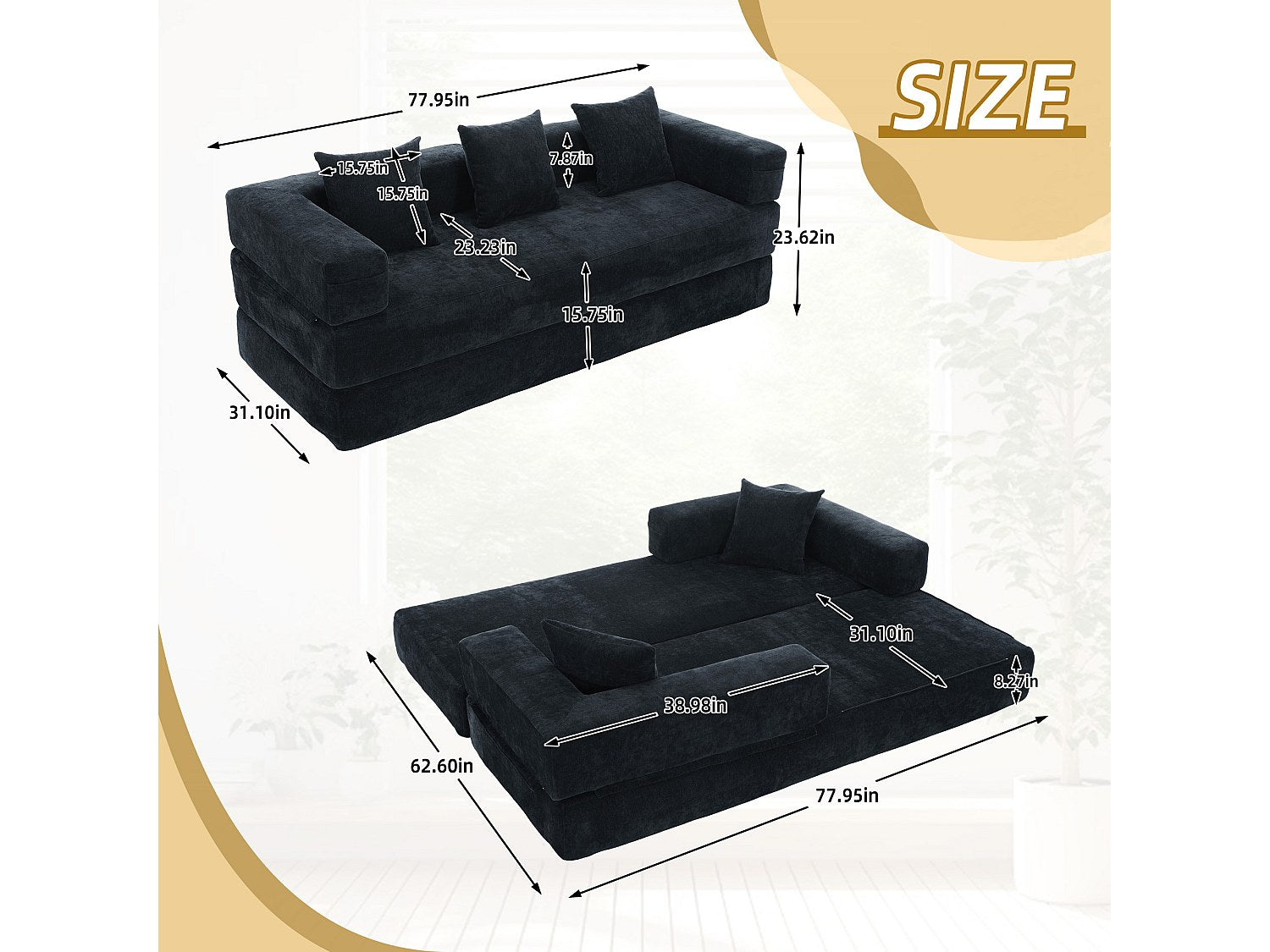 Canapé modulable convertible noir velours