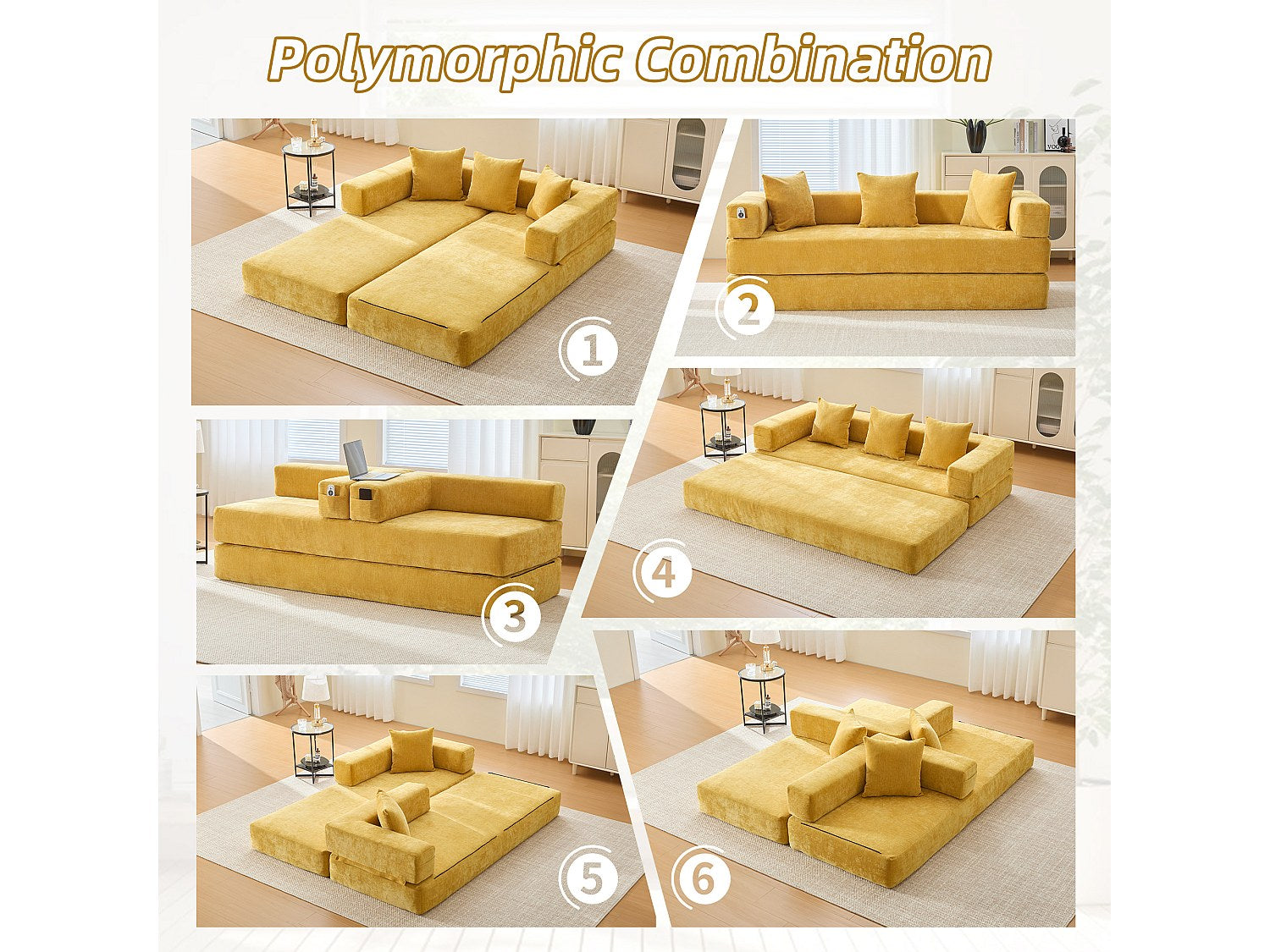 Canapé modulable convertible jaune velours