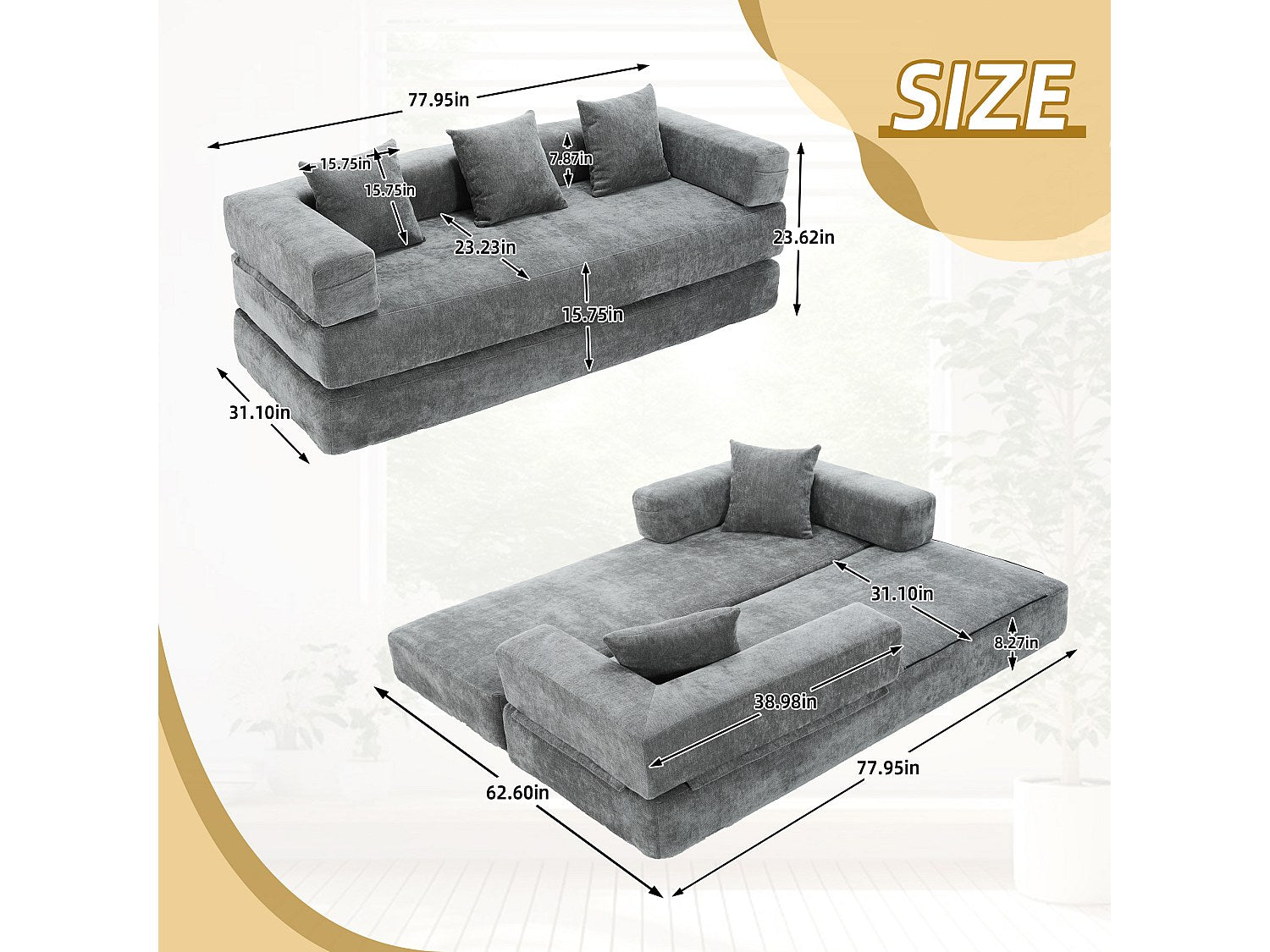 Canapé modulable convertible gris velours