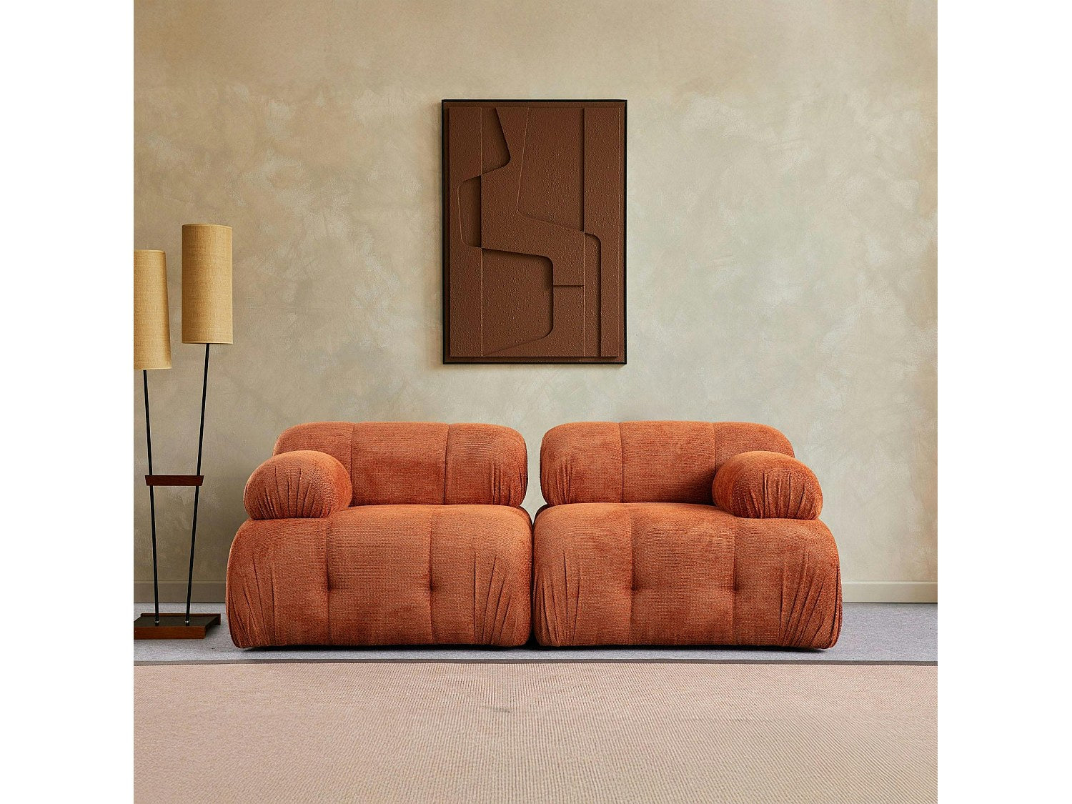 Canapé modulable 2 places orange tissu
