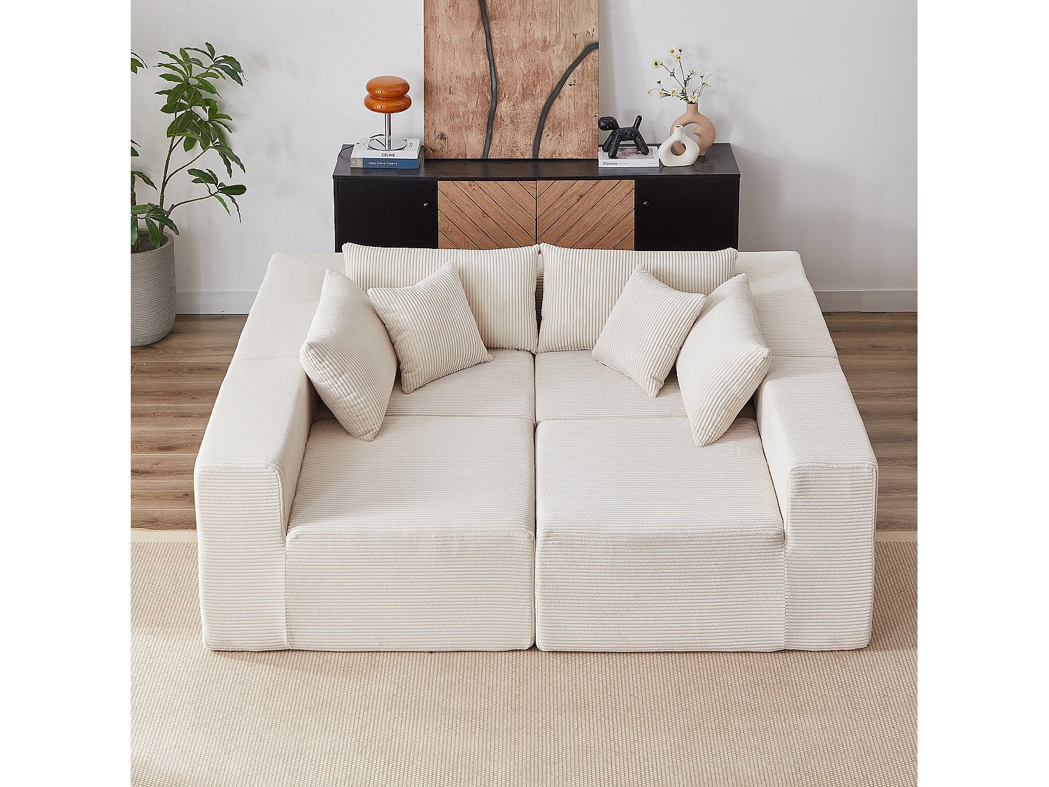 Angle pour canapé modulable 4 places beige tissu