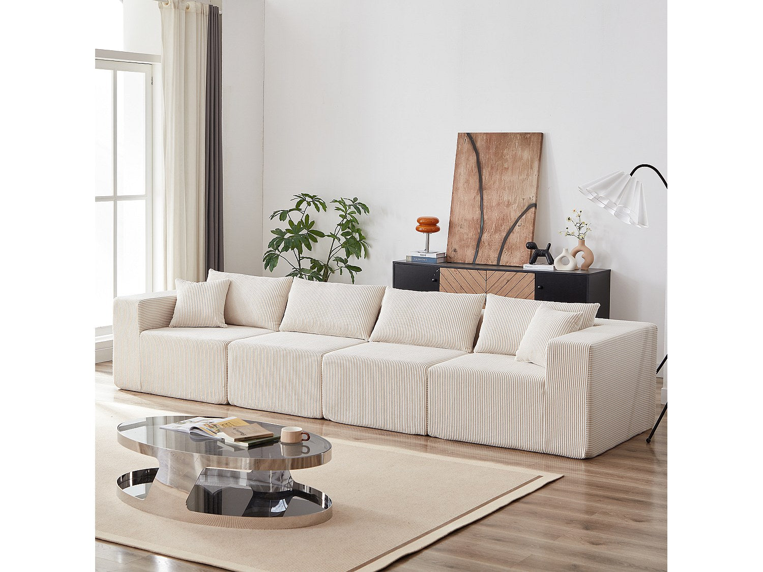 Angle pour canapé modulable 4 places beige tissu