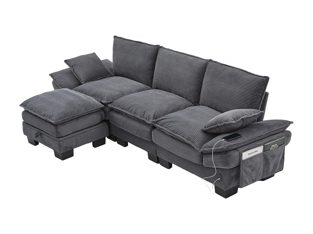 Pouf pour canapé modulable 3 places gris tissu