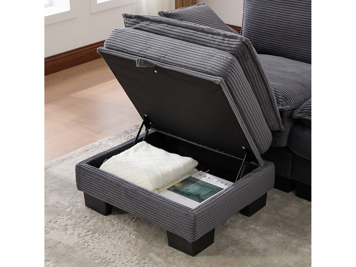 Pouf pour canapé modulable 3 places gris tissu