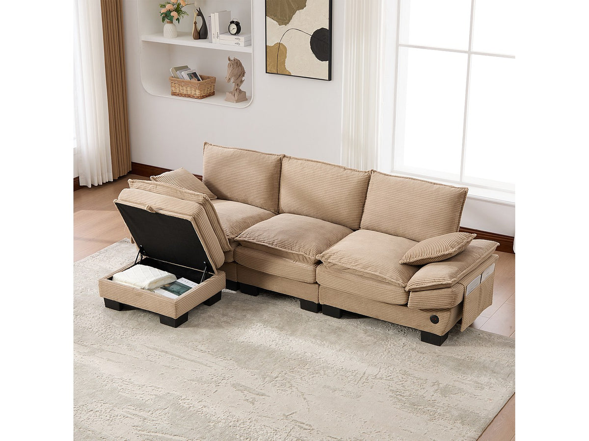 Pouf pour canapé modulable 3 places vert tissu