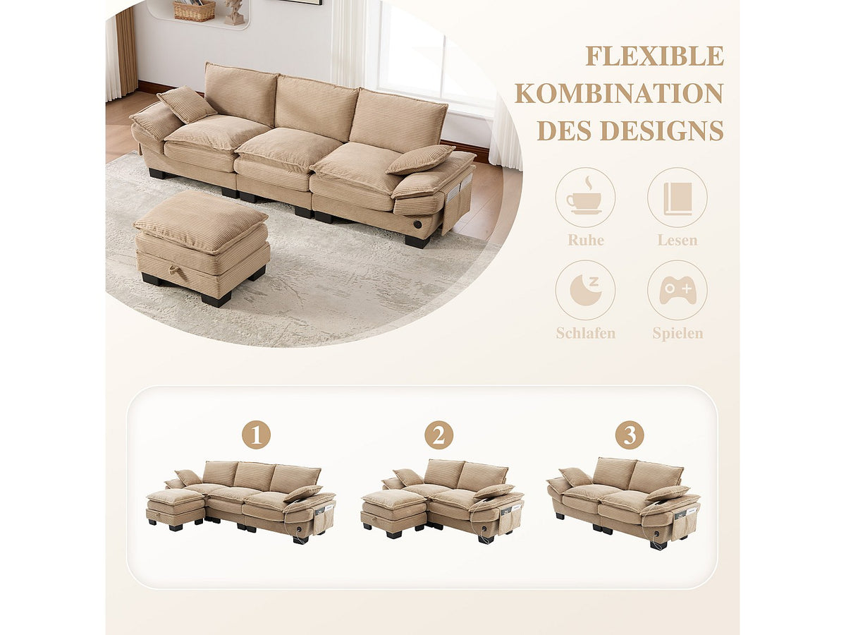 Pouf pour canapé modulable 3 places vert tissu