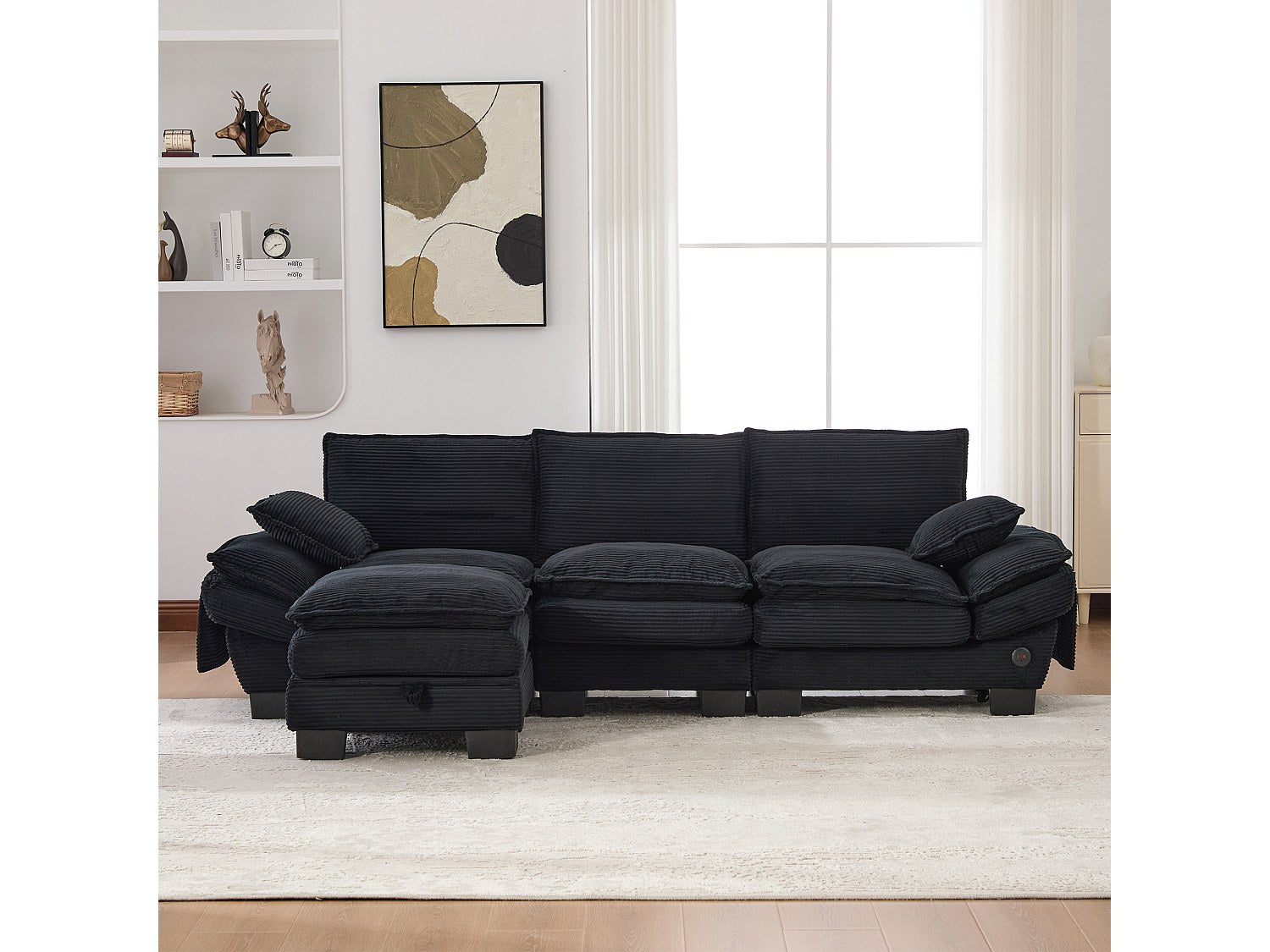 Pouf pour canapé modulable 3 places noir tissu
