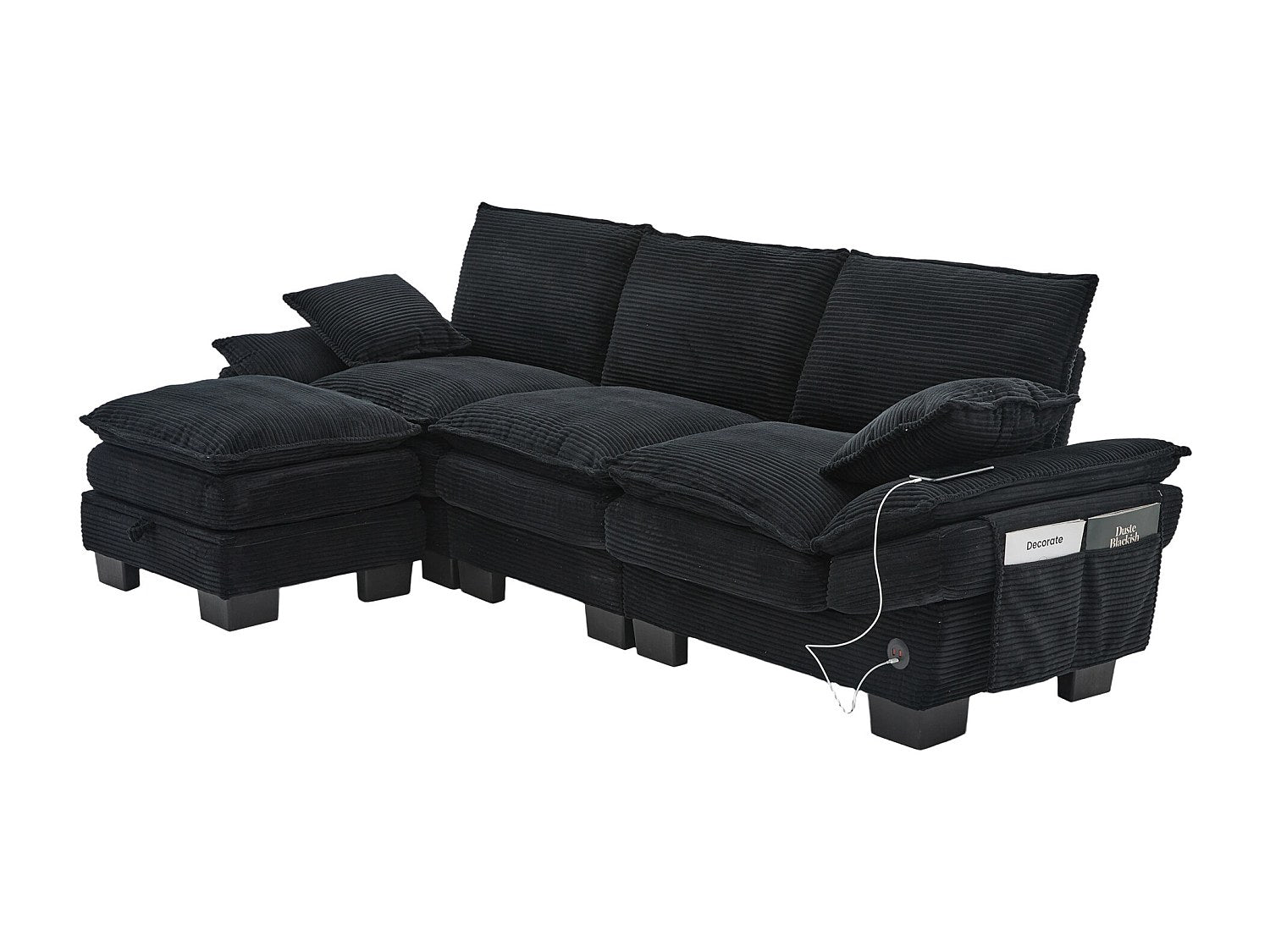 Pouf pour canapé modulable 3 places noir tissu