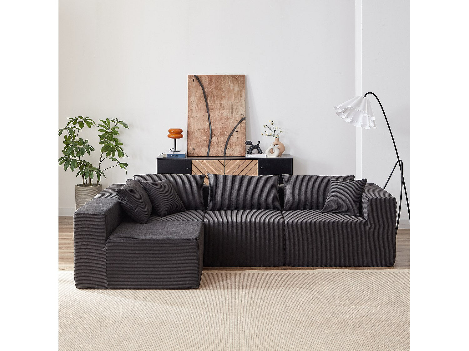 Angle pour canapé modulable 4 places noir tissu
