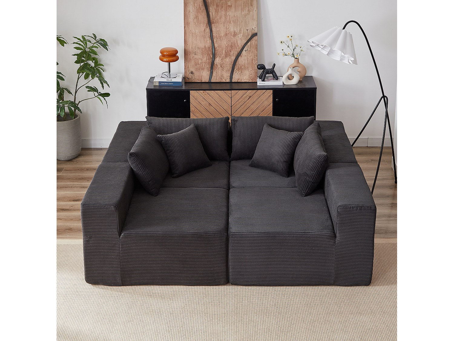Angle pour canapé modulable 4 places noir tissu