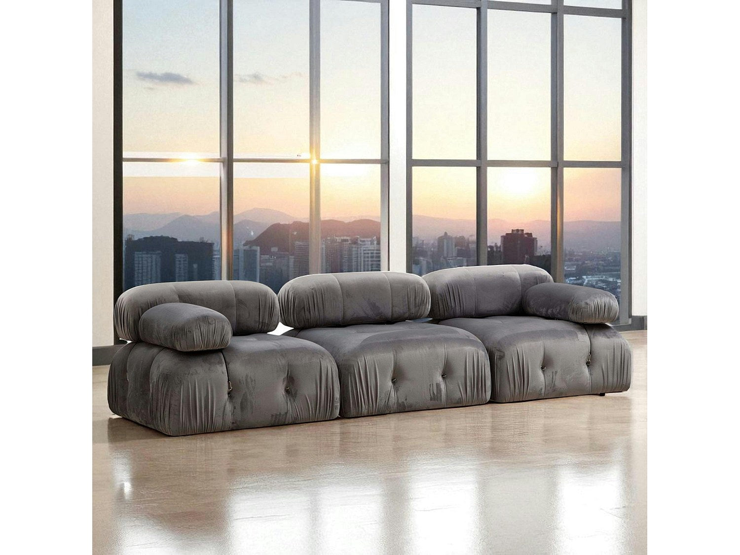 Canapé modulable 3 places gris tissu