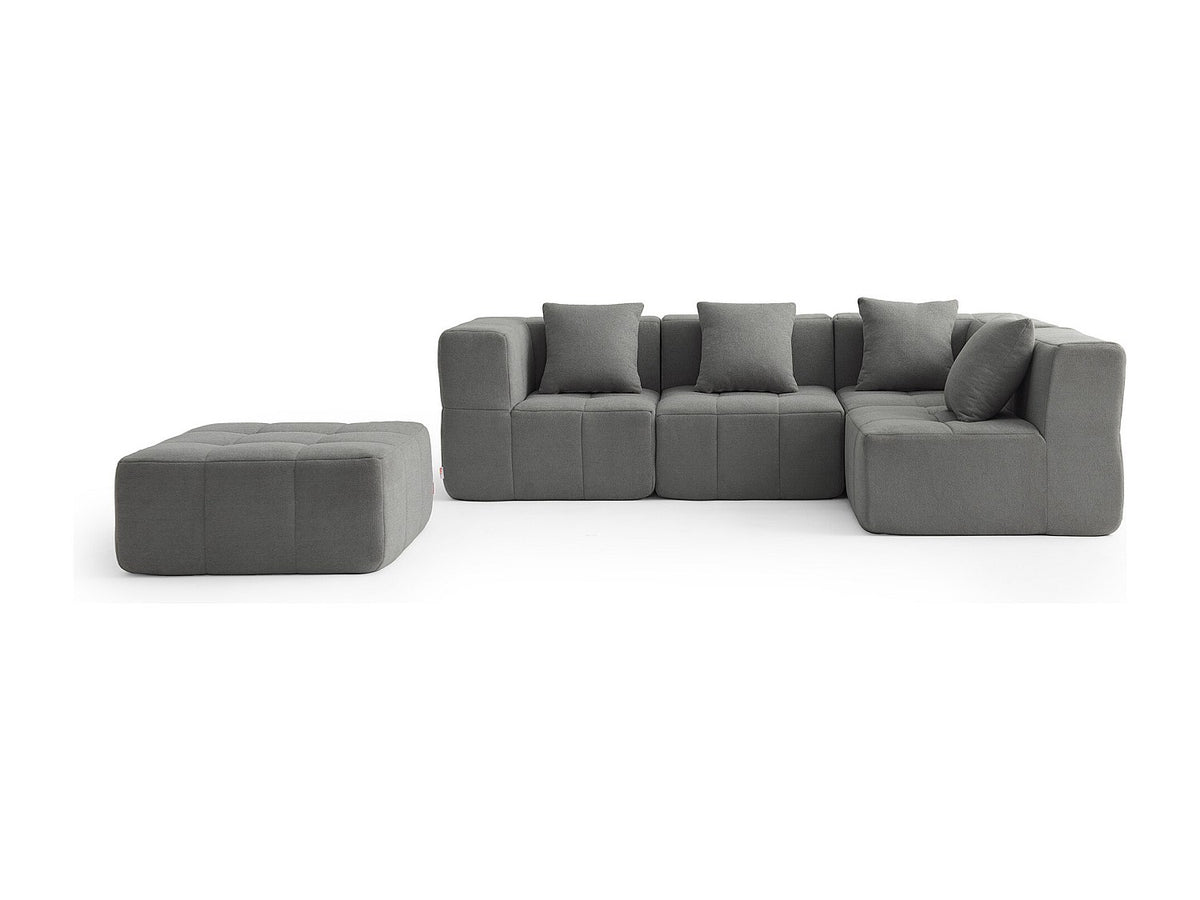 Méridienne pour canapé modulable 4 places gris tissu