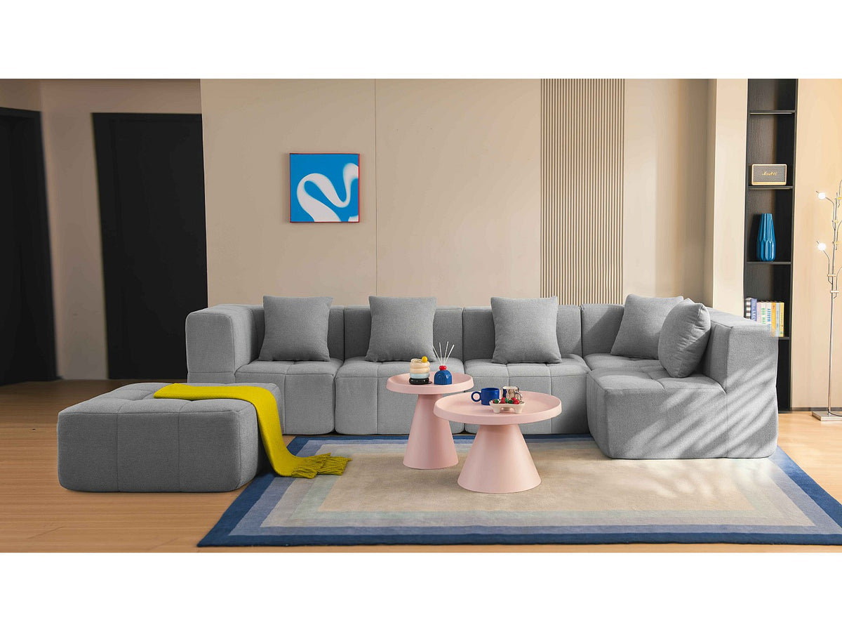 Méridienne pour canapé modulable 5 places gris tissu