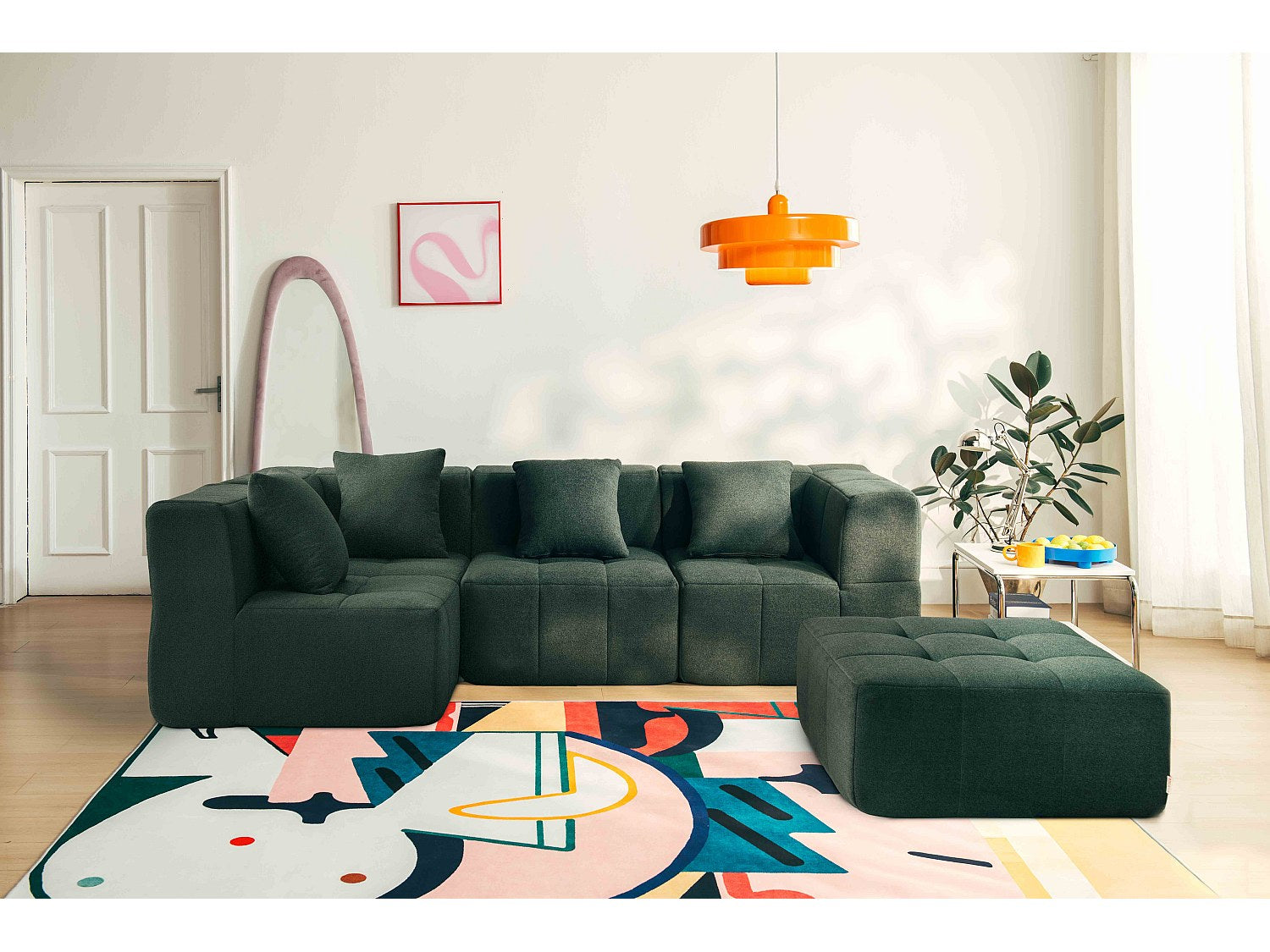 Méridienne pour canapé modulable 4 places vert tissu