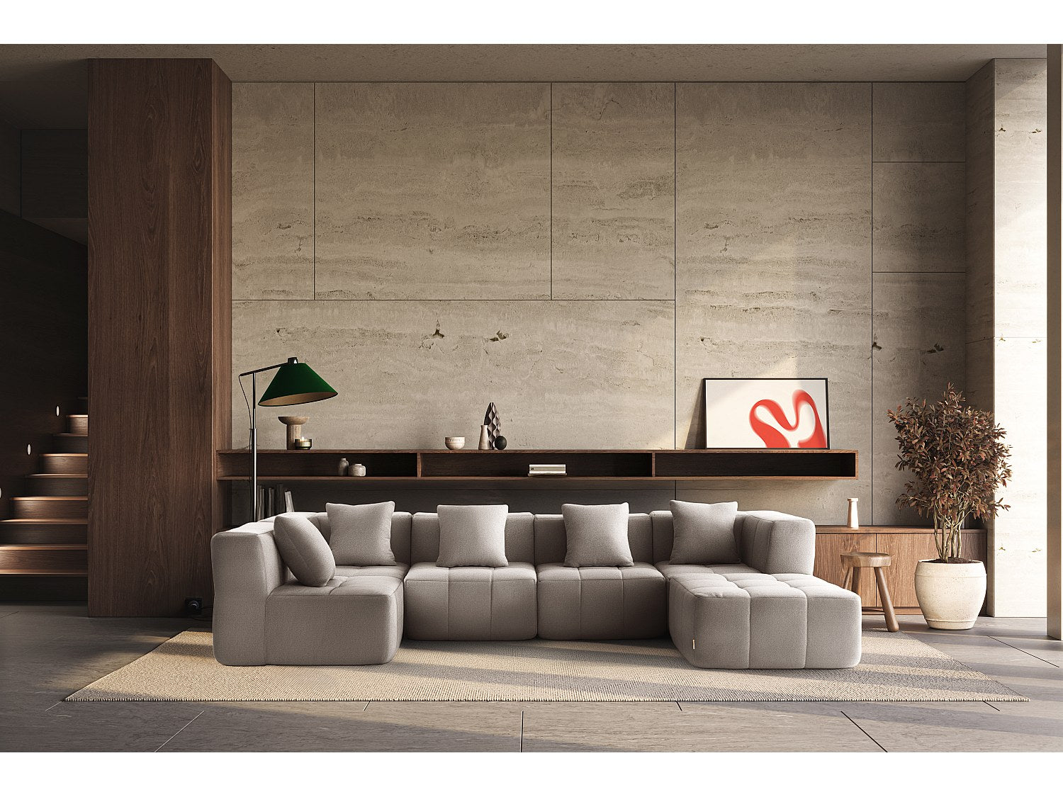 Méridienne pour canapé modulable 5 places beige tissu