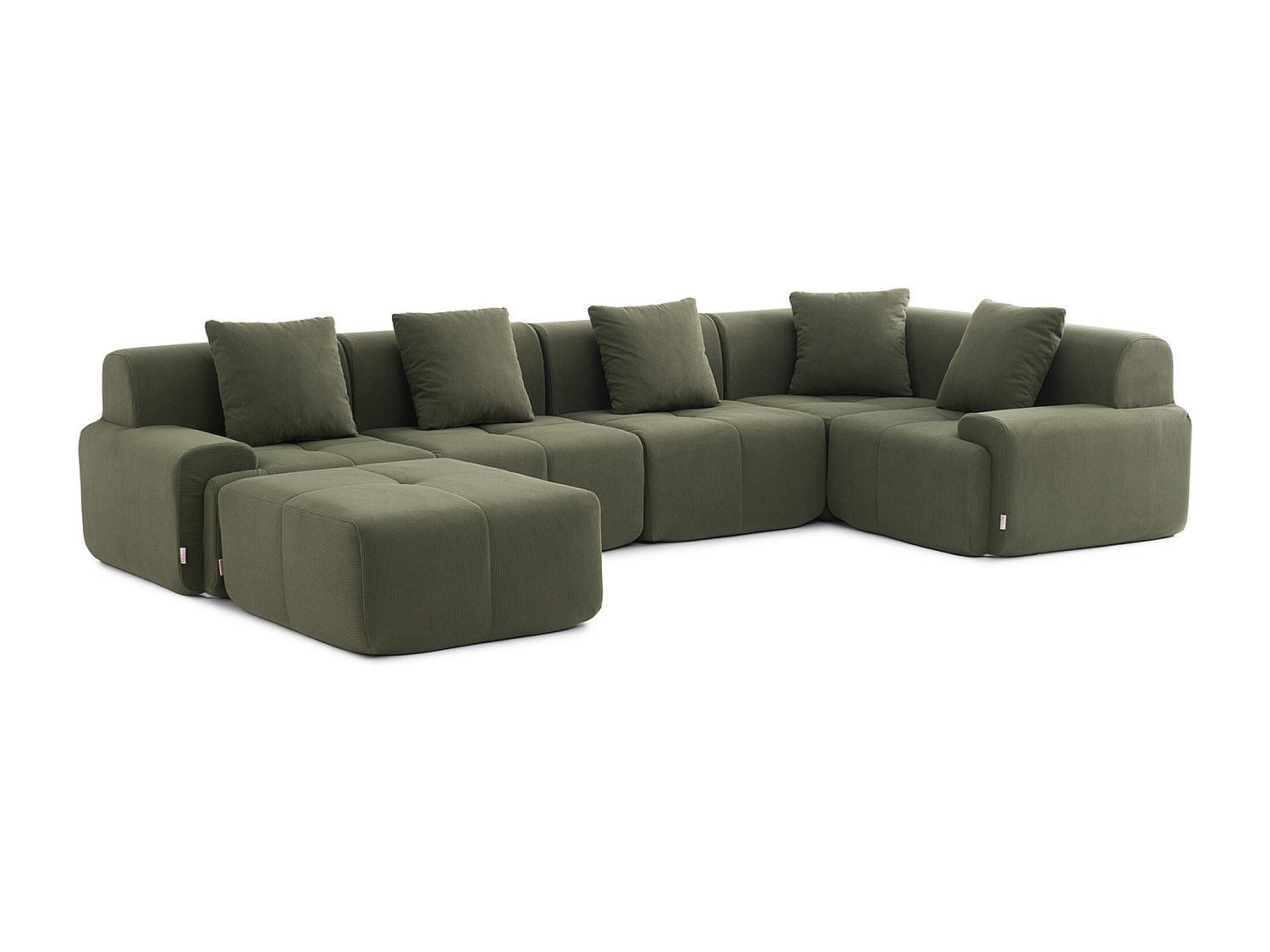 Méridienne pour canapé modulable 5 places vert tissu