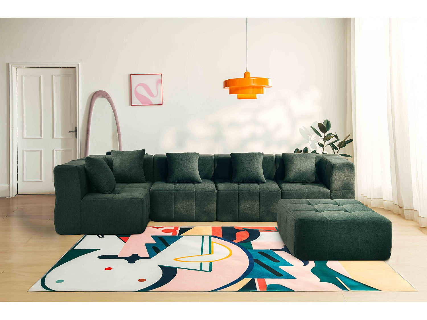 Méridienne pour canapé modulable 5 places vert tissu
