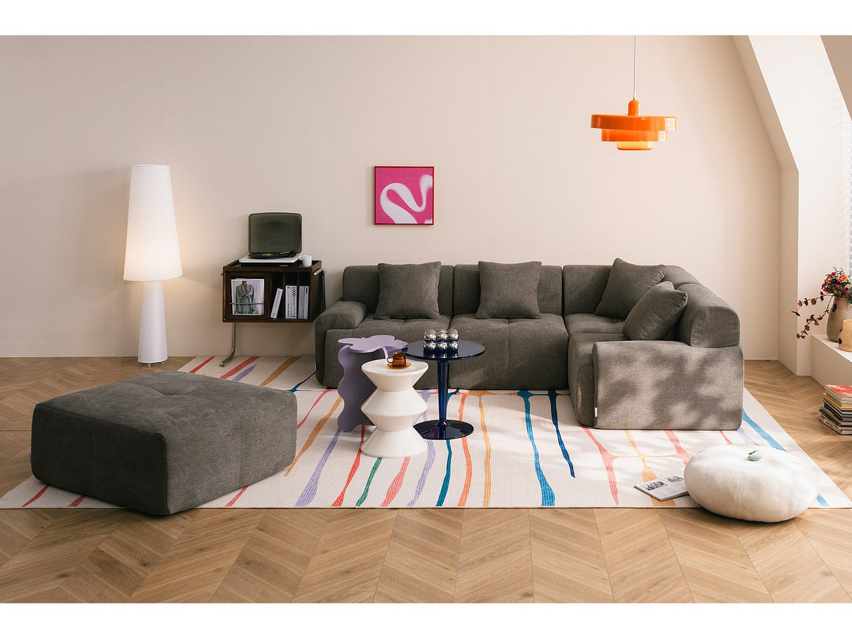 Méridienne pour canapé modulable 4 places marron tissu