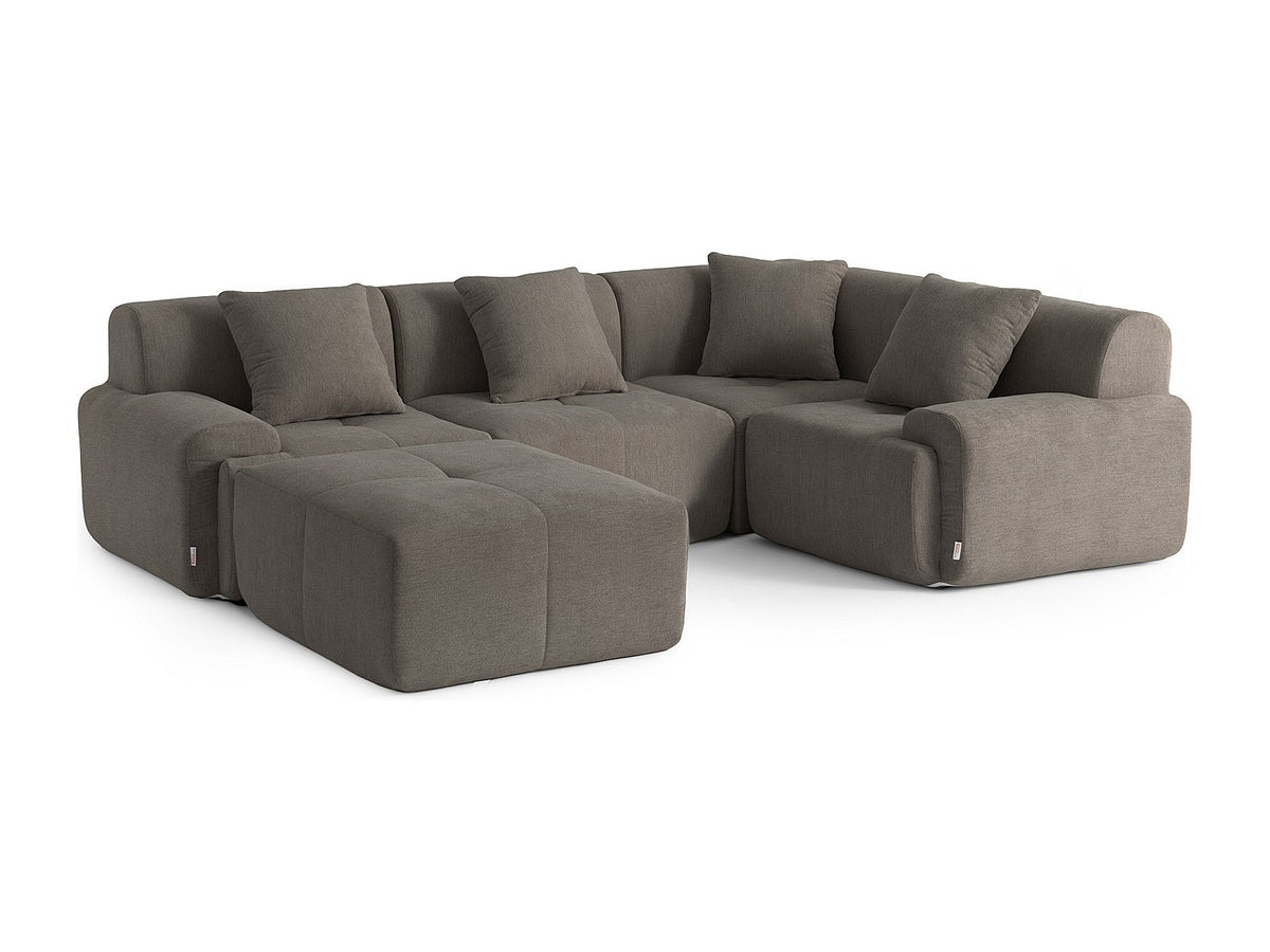 Méridienne pour canapé modulable 4 places marron tissu