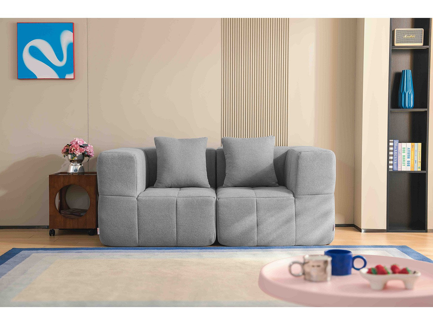 Canapé modulable 2 places gris tissu