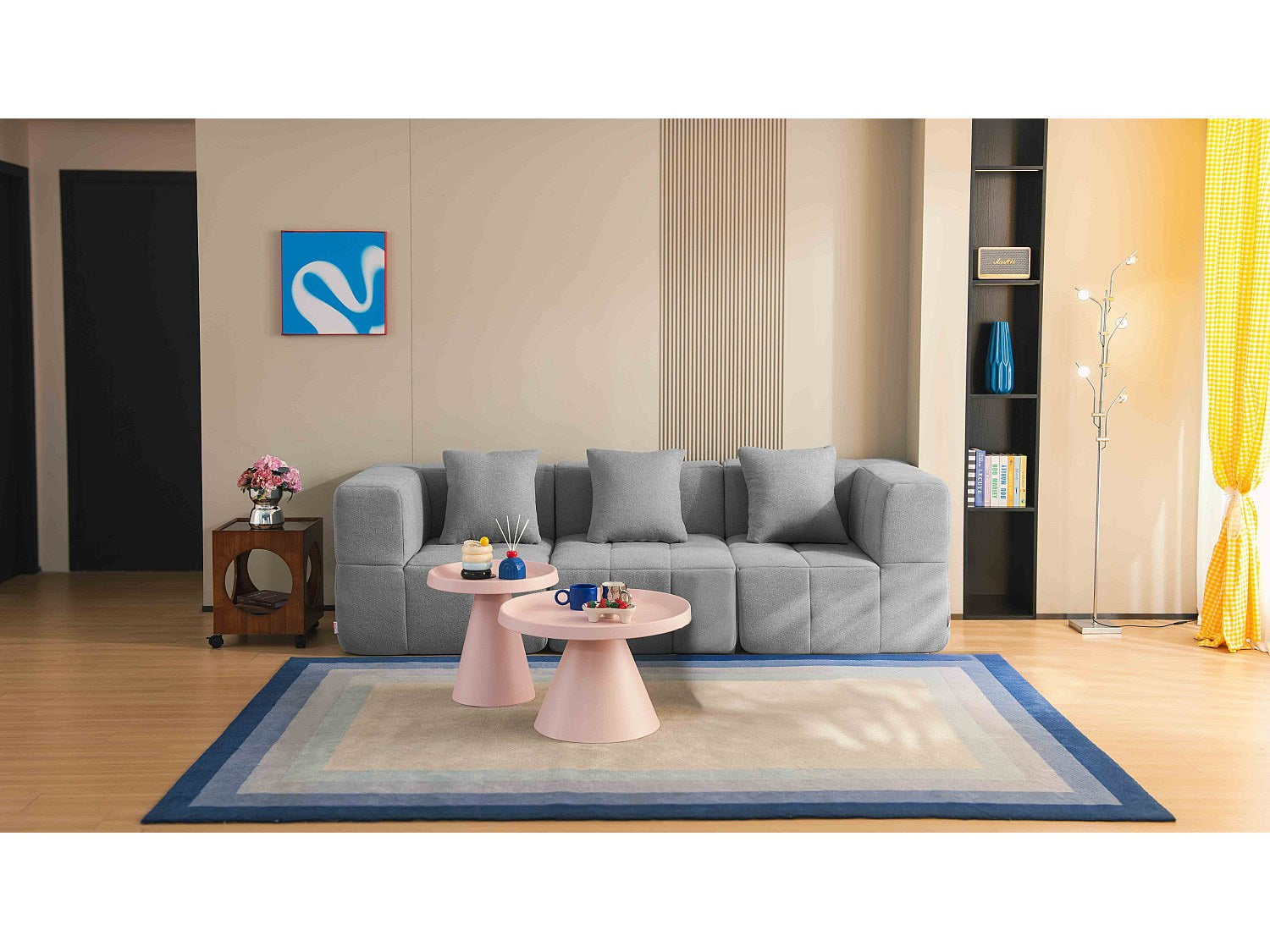 Canapé modulable 3 places gris tissu