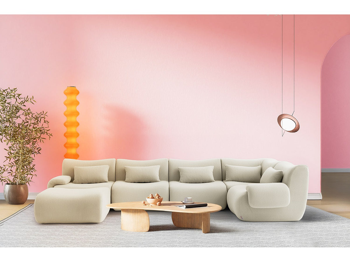 Méridienne pour canapé modulable 5 places beige tissu