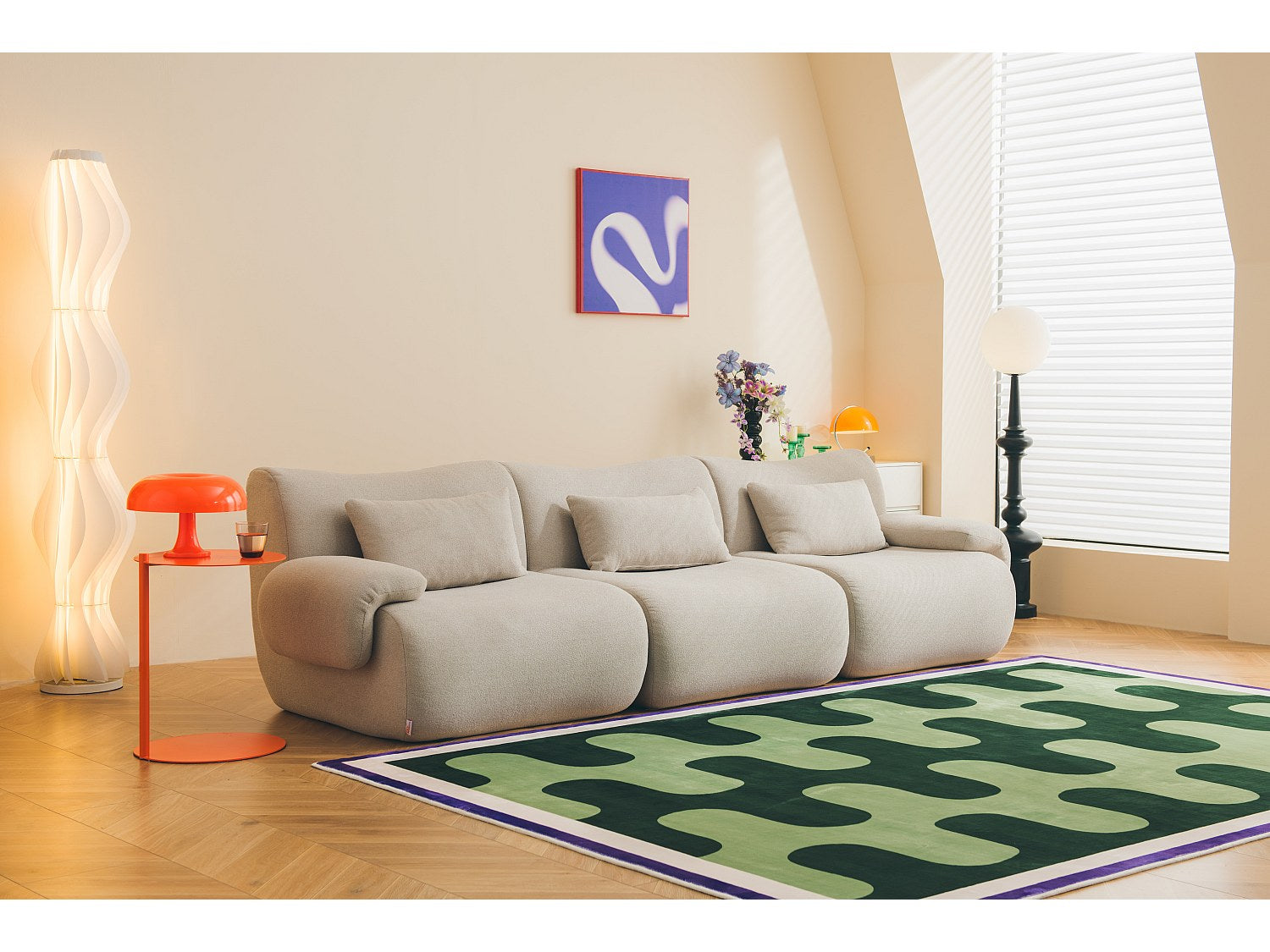Canapé modulable 3 places beige tissu