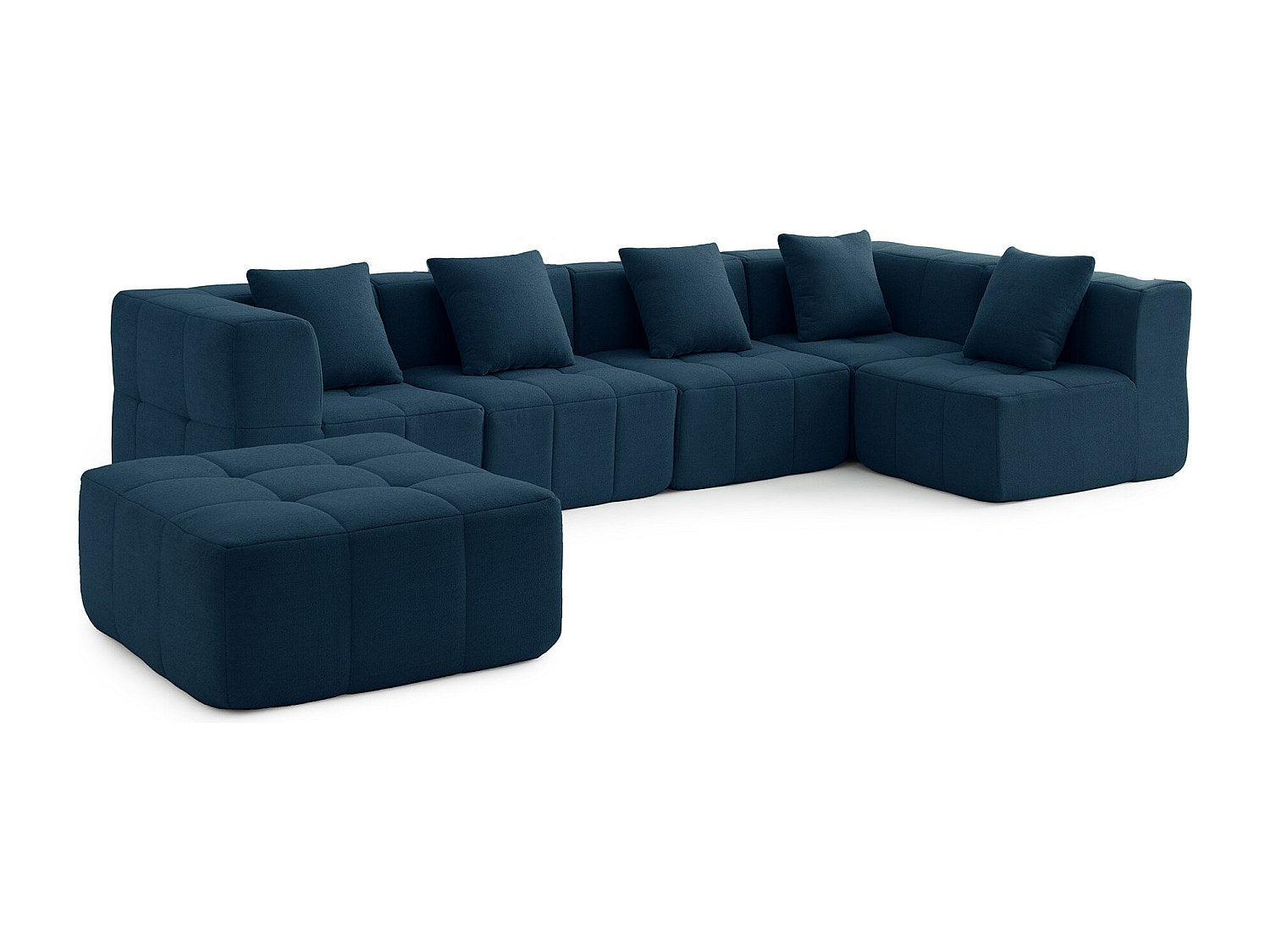 Méridienne pour canapé modulable 5 places bleu tissu