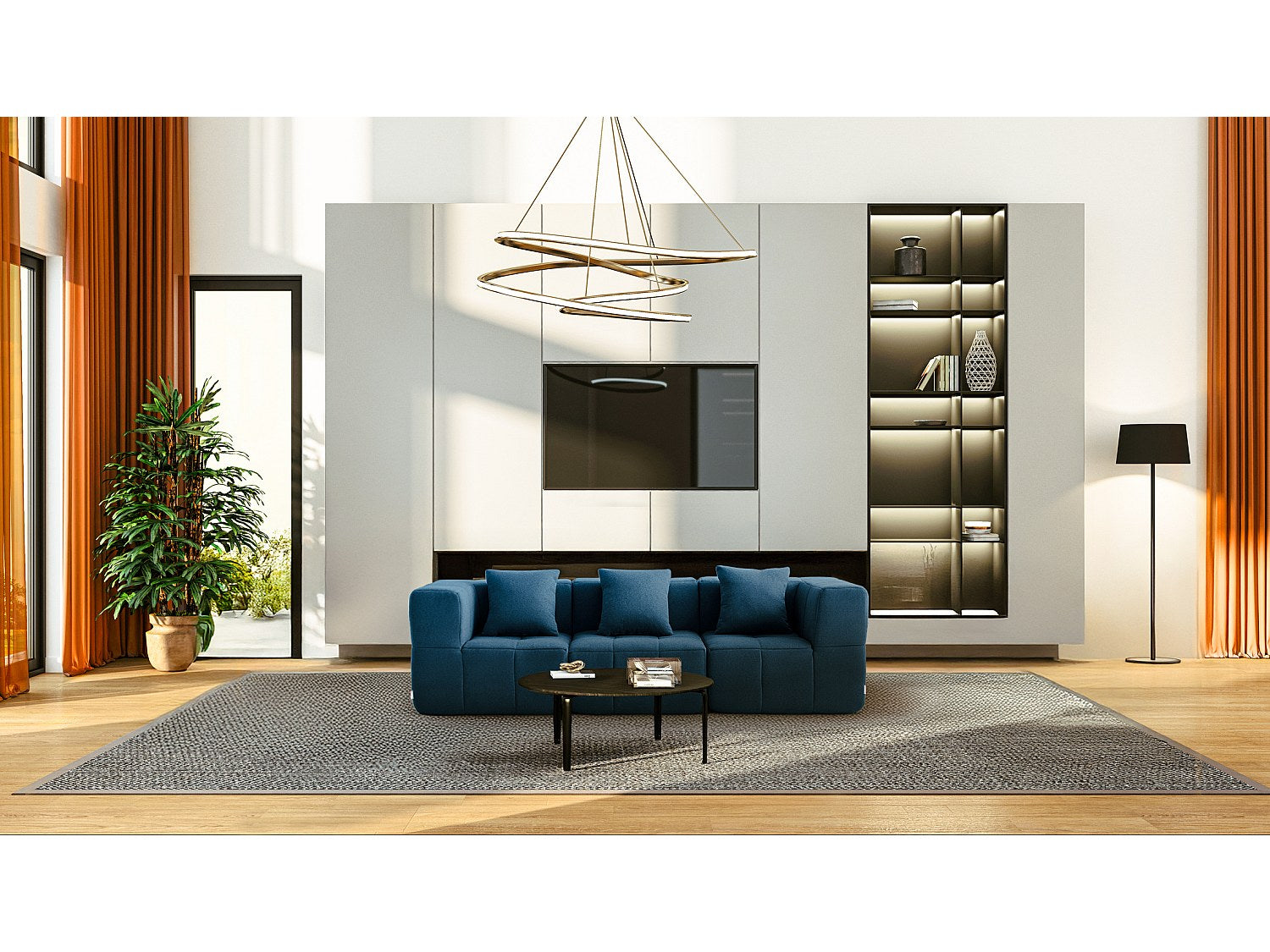 Canapé modulable 3 places bleu tissu