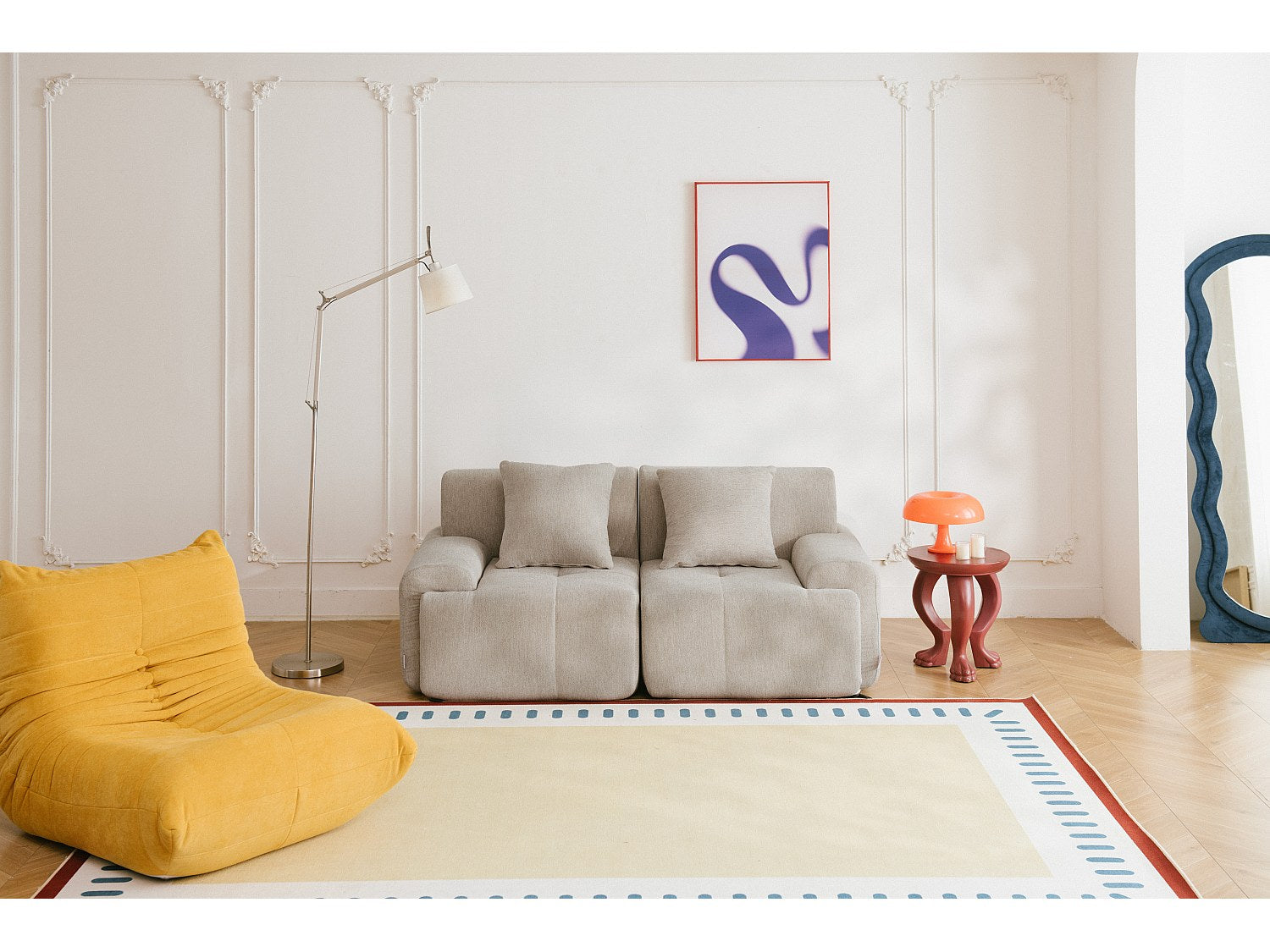 Canapé modulable 2 places beige tissu