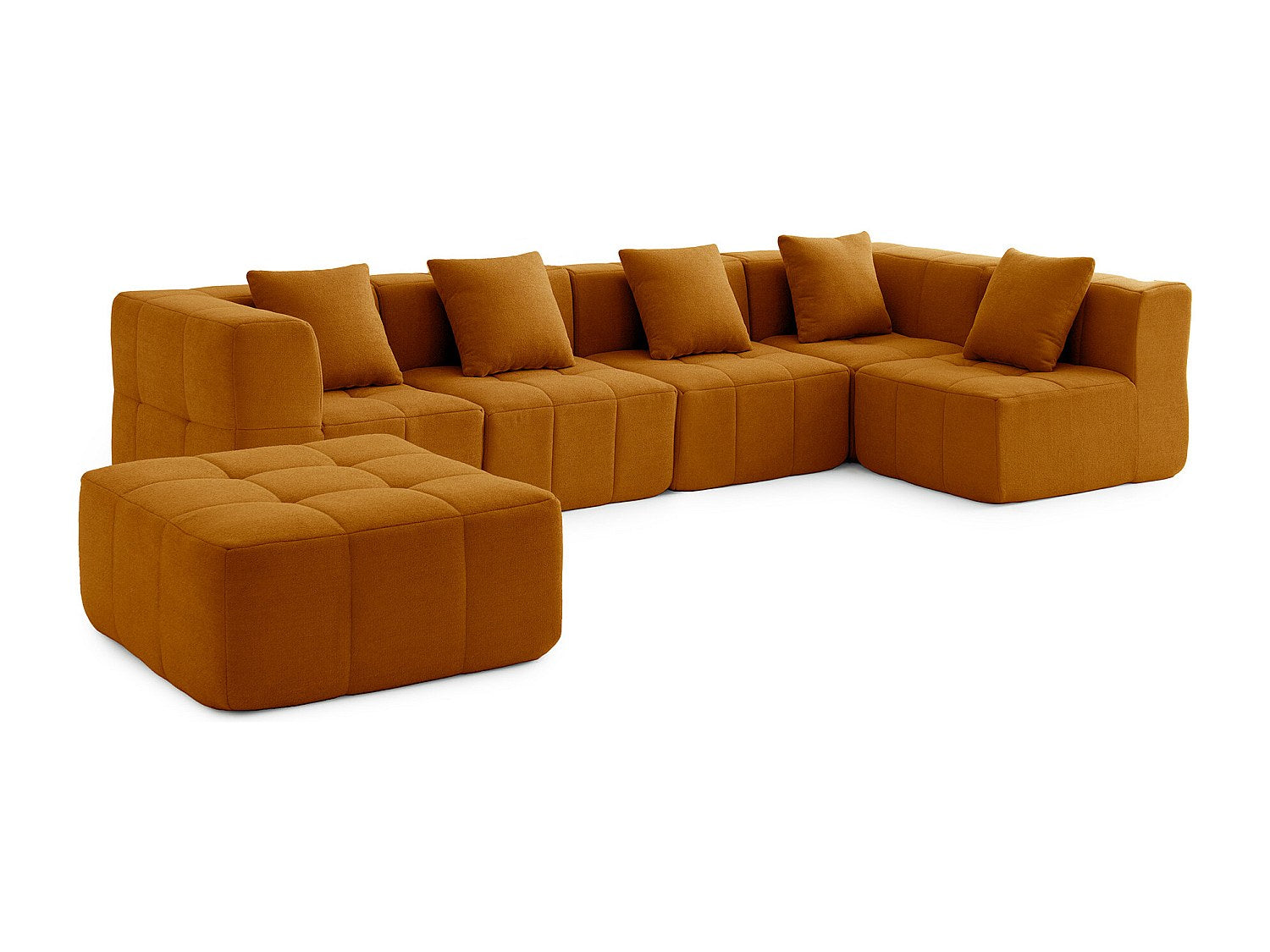 Méridienne pour canapé modulable 5 places marron tissu