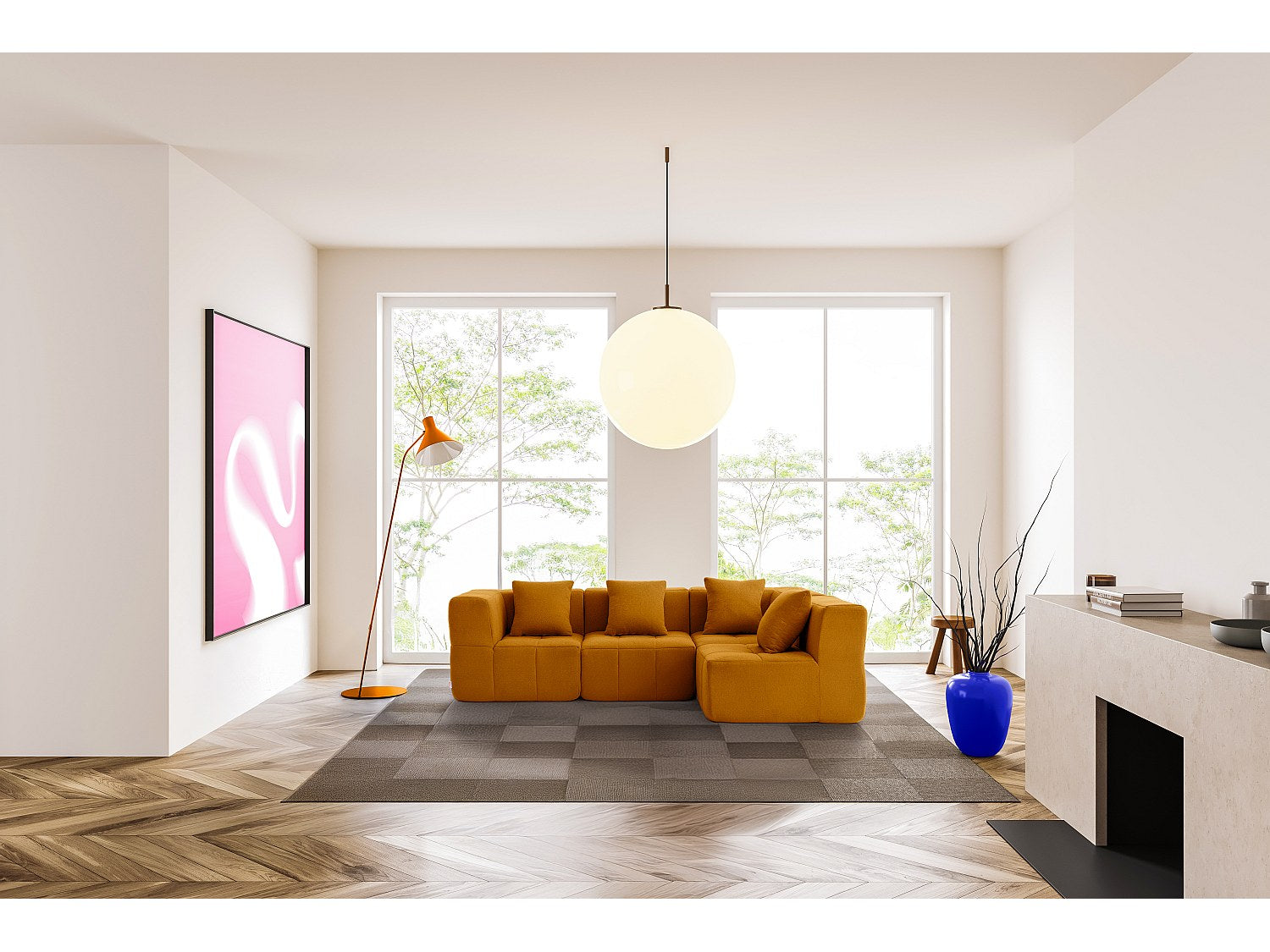 Canapé modulable 4 places marron tissu