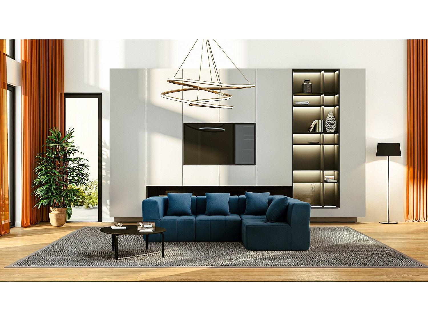 Canapé modulable 4 places bleu tissu