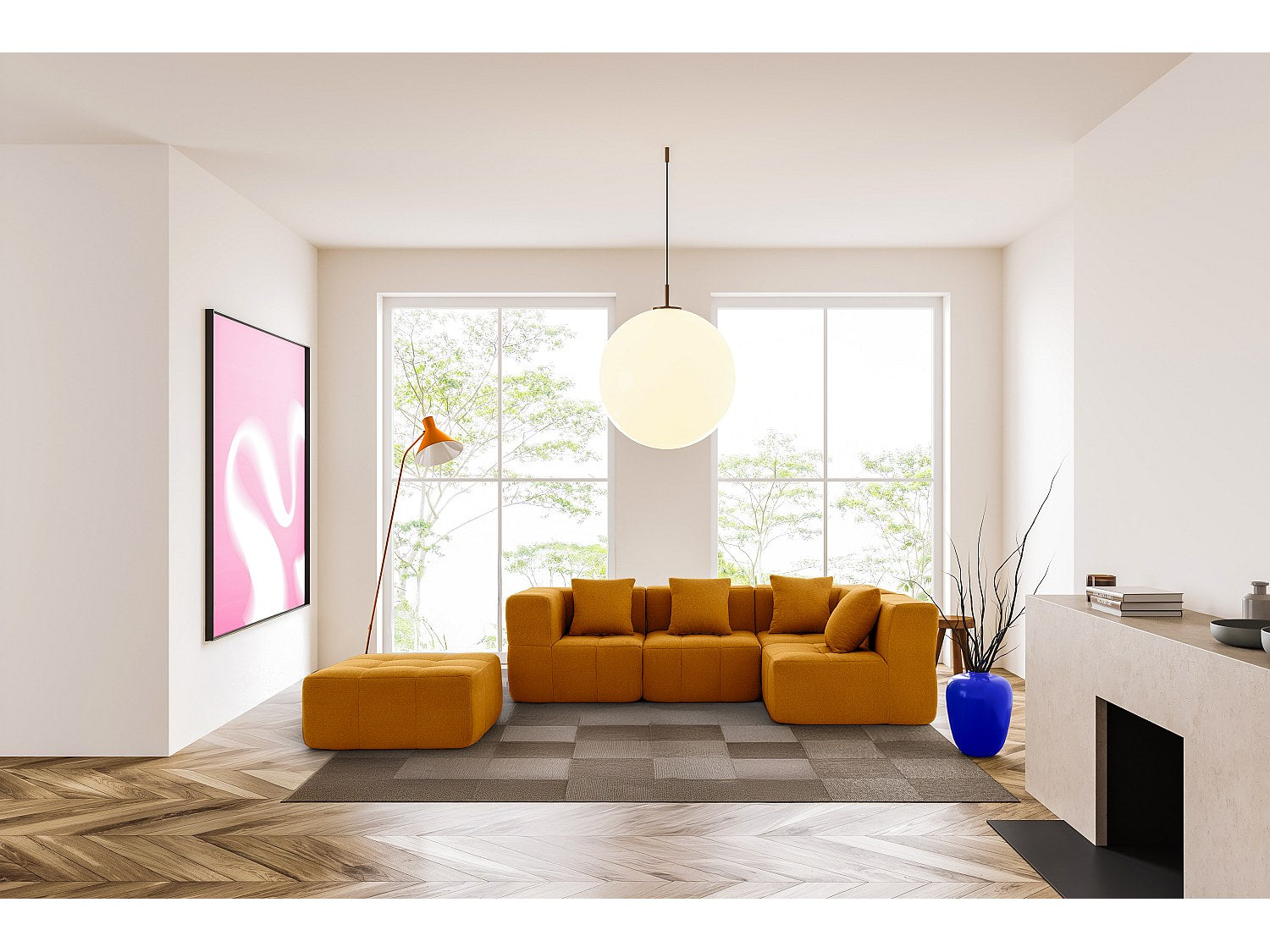 Méridienne pour canapé modulable 4 places marron tissu