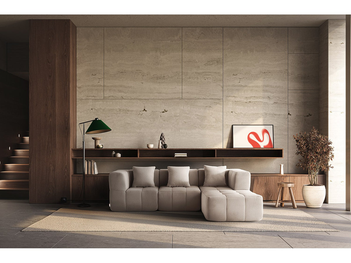 Méridienne pour canapé modulable 3 places beige tissu