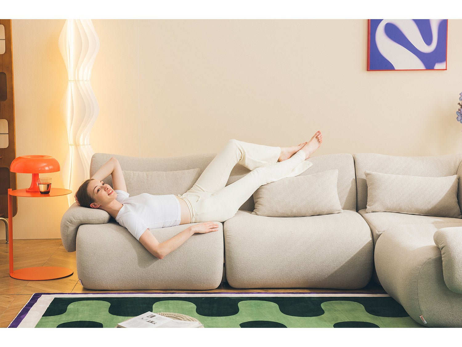 Méridienne pour canapé modulable 3 places beige tissu
