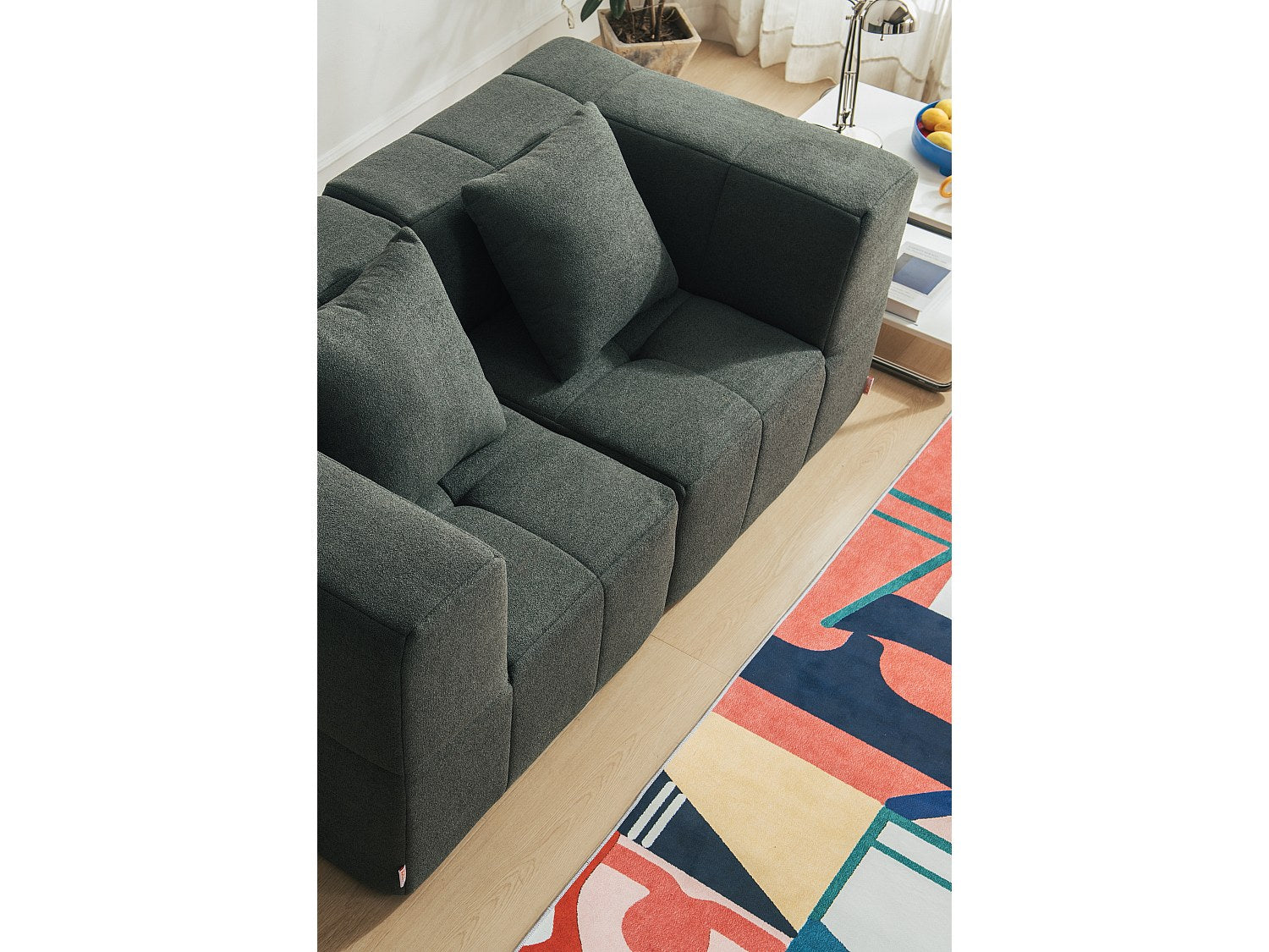 Canapé modulable 2 places vert tissu