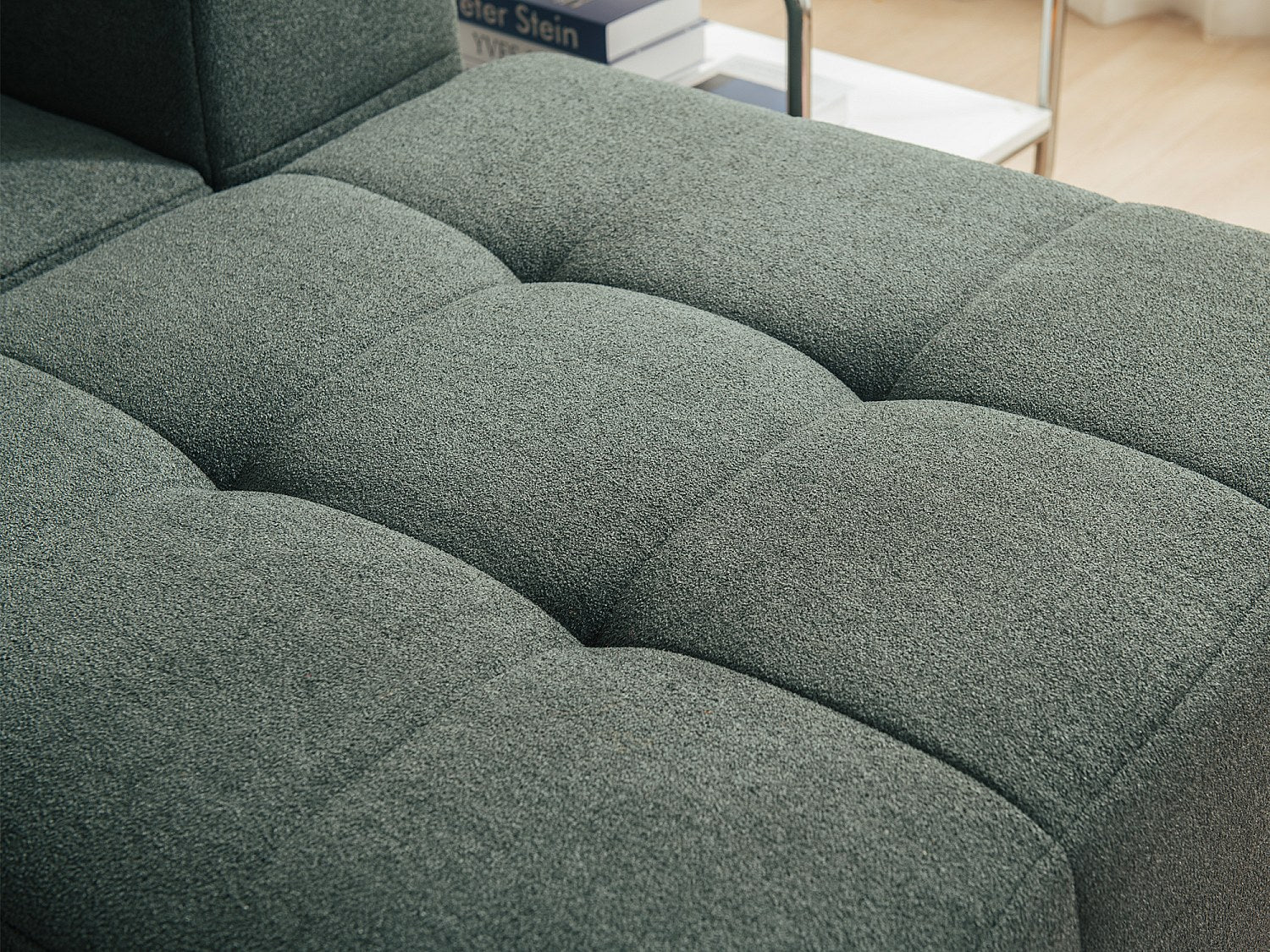 Méridienne pour canapé modulable 5 places vert tissu