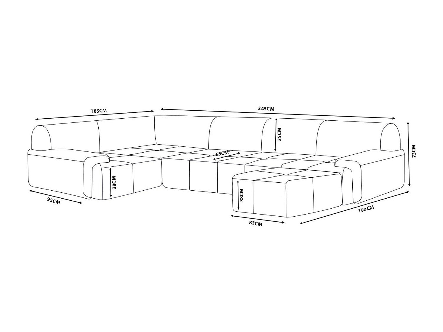 Méridienne pour canapé modulable 5 places marron tissu