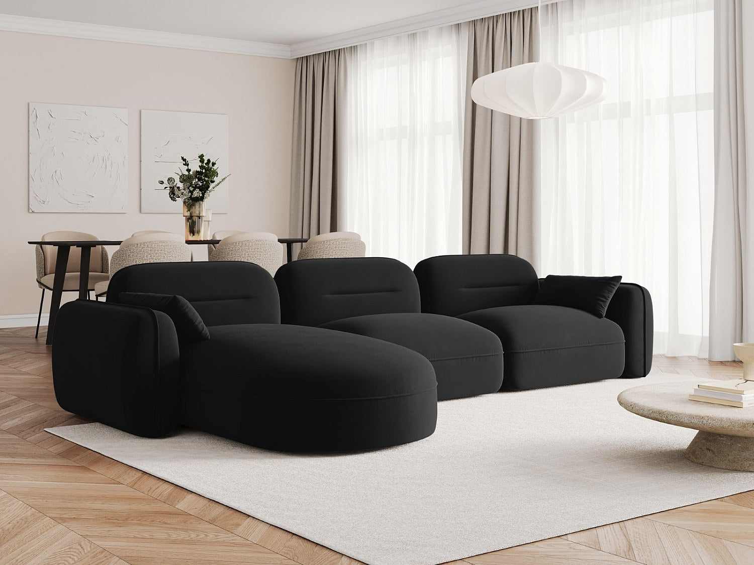 Canapé modulable 4 places noir velours